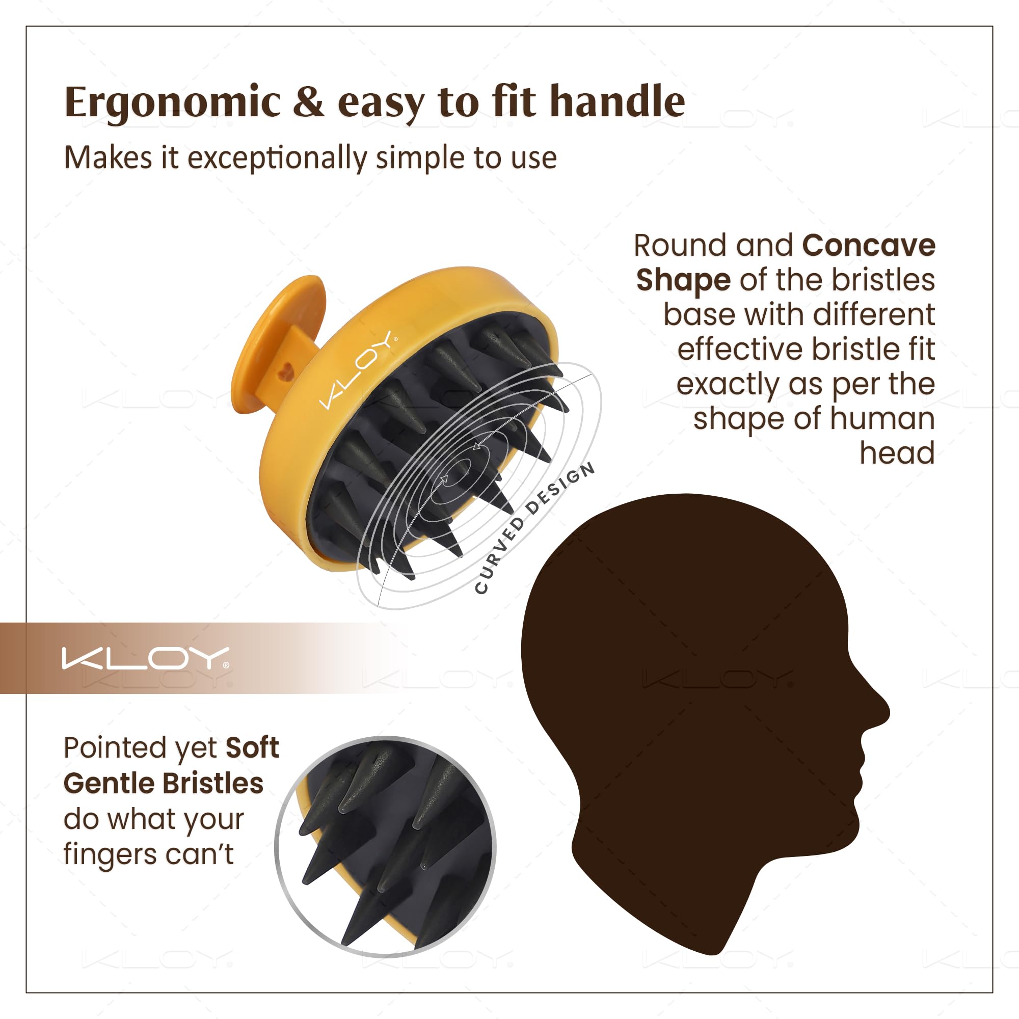 KLOY Round Hair Scalp Manual Massager Shampoo Hair Brush, Super Soft Bristles for Exfoliating, Anti-Dandruff (Gold) - Image 6 thumbnail
