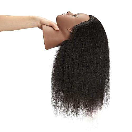 Miniatura 4 de Hairingrid Cabeza de maniquí de 14 pulgadas, 100% pelo real, para peluquería cosmetología, maniquí de entrenamiento y soporte de abrazadera gratis