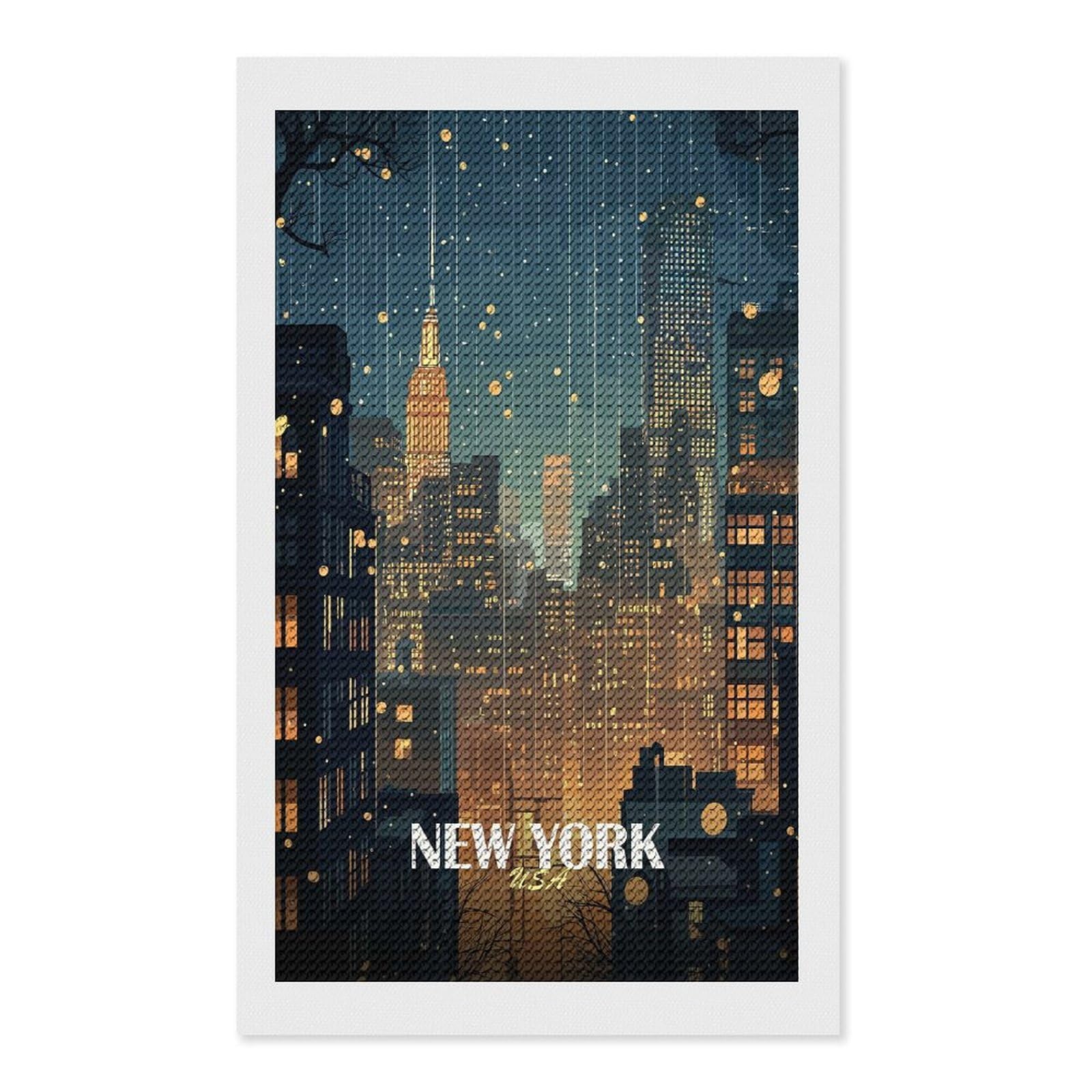 Junmoney New York Cityscape at Night Diamond Painting Kit 12"x20", Easy Handmade Project, Cosy Home Accent, for Craft Lovers, Holiday Gift Idea
