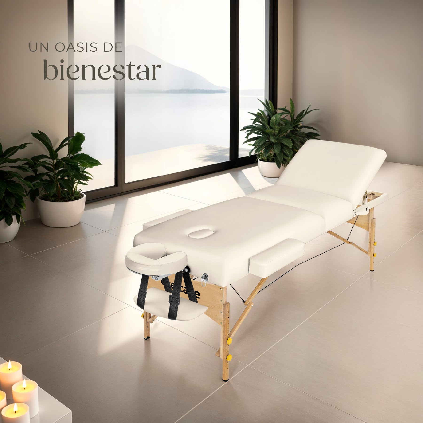 tectake Camilla Masaje Plegablle para Fisioterapia Tatuajes Quiromasaje, Camilla Portátil Ajustable para Estética Belleza, Carga 250kg y Acolchado de 7,5cm, con Accesorios - Beige