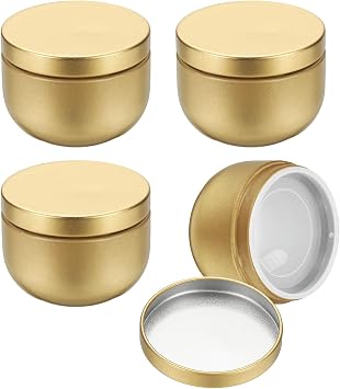 uxcell 4pcs Round Tin Can, 1.73inch Metal Empty Storage Container Organizer Candle Jar with Lid for Treats Gifts Favors Loose Tea Coffee Crafts Cookies, Gold