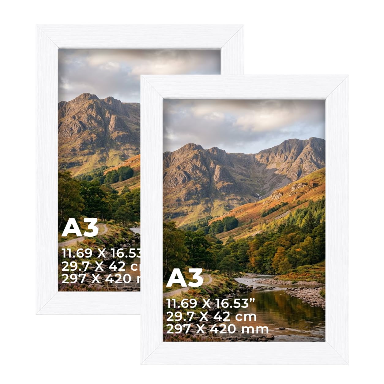 DECORO White A3 (29.70 X 42 CM) Pack of 2 Picture Frame with Plexiglass Front & Engineered Wood Construction, Wall Hanging Display for Photos, Posters, Prints & Artwork, Portrait or Landscape — image 1