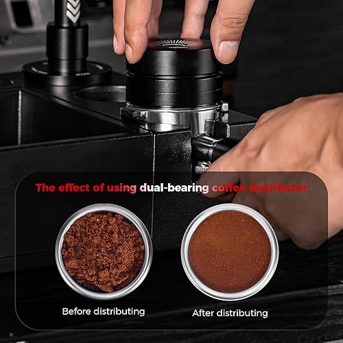 Vista 5 de IKAPE Distribuidor de café expreso de 2.008 in, herramientas de distribución de doble rodamiento y alta velocidad, nivelador de café de altura