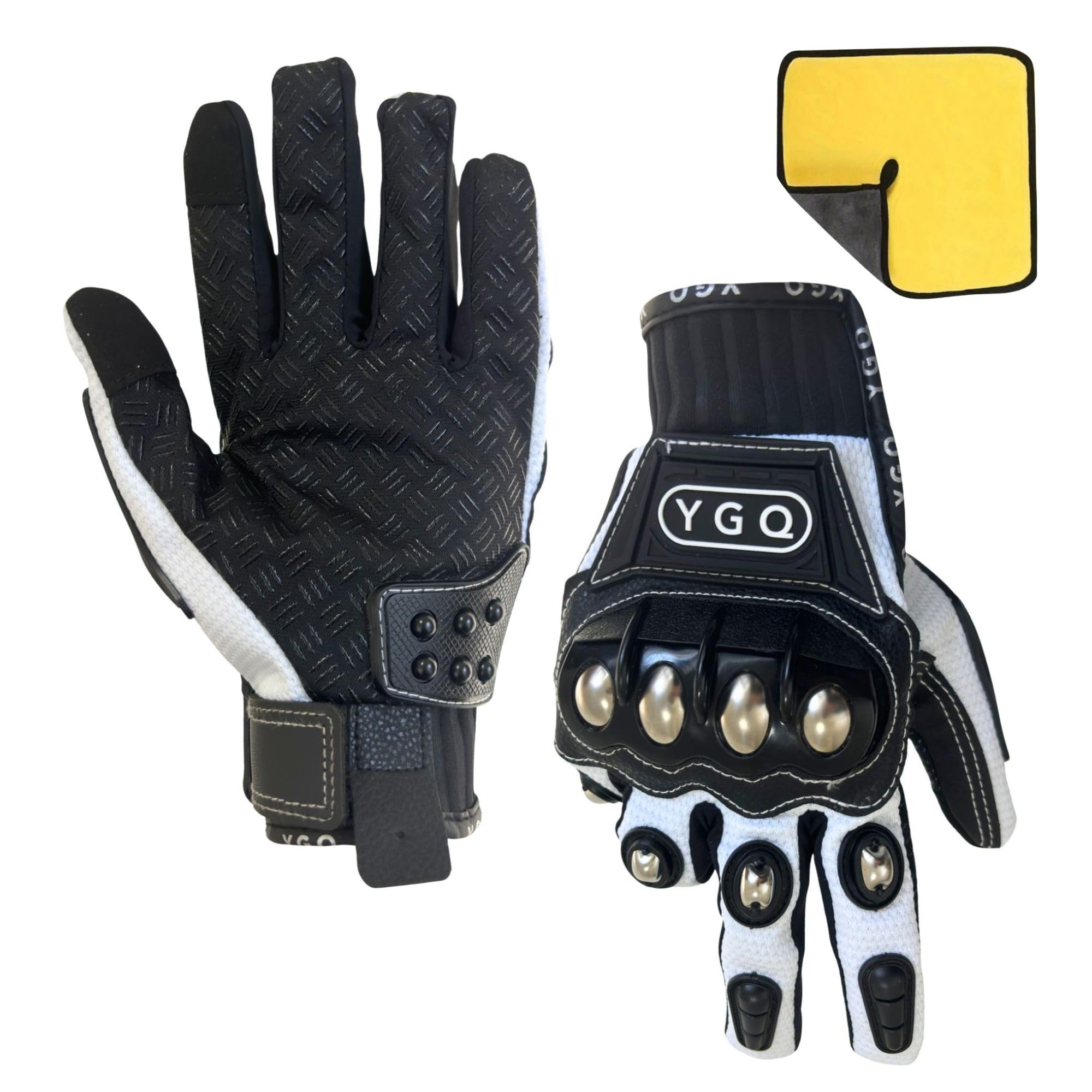 Guanti da moto Powersports da uomo, touch screen da moto con hard shell e imbottitura sul palmo per corse (bianco, L)