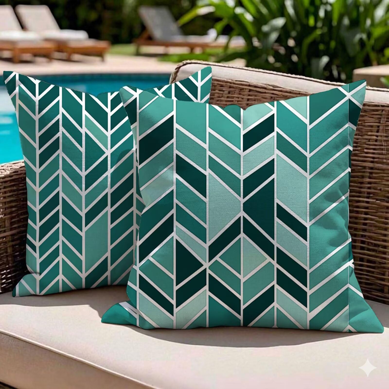 Housses de coussin extérieur géométriques turquoise pour votre salon de jardin