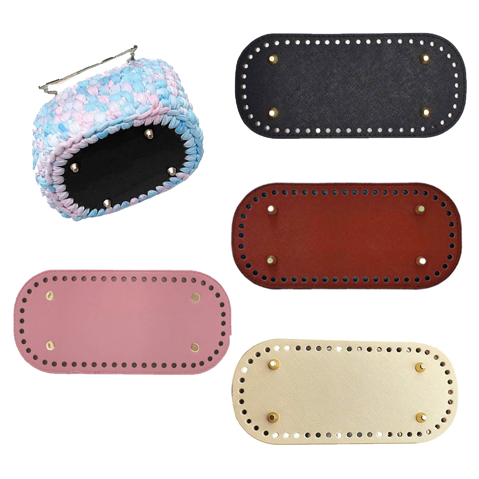 PATIKIL Fondo Per Borse Pelle Pu 9.8x4.7 Pollici, 2Pz Base Ovale Tappetino Fondo Per Borsa Uncinetto Con Fori E Chiodi, Per Borse Fai Da Te, Borse A Tracolla, Borsette, Nero