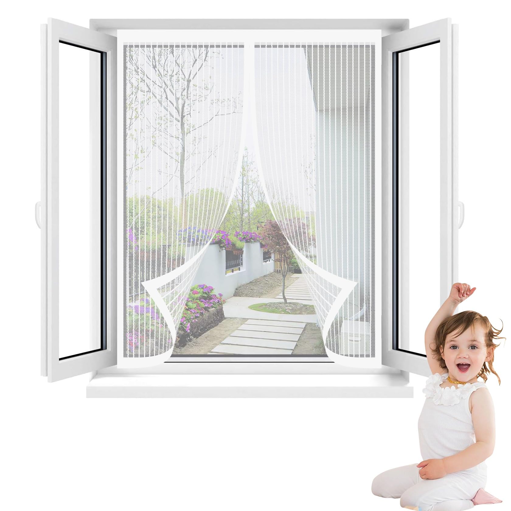 Moustiquaire de fenêtre 40 x 128 cm blanche avec rideau aimanté