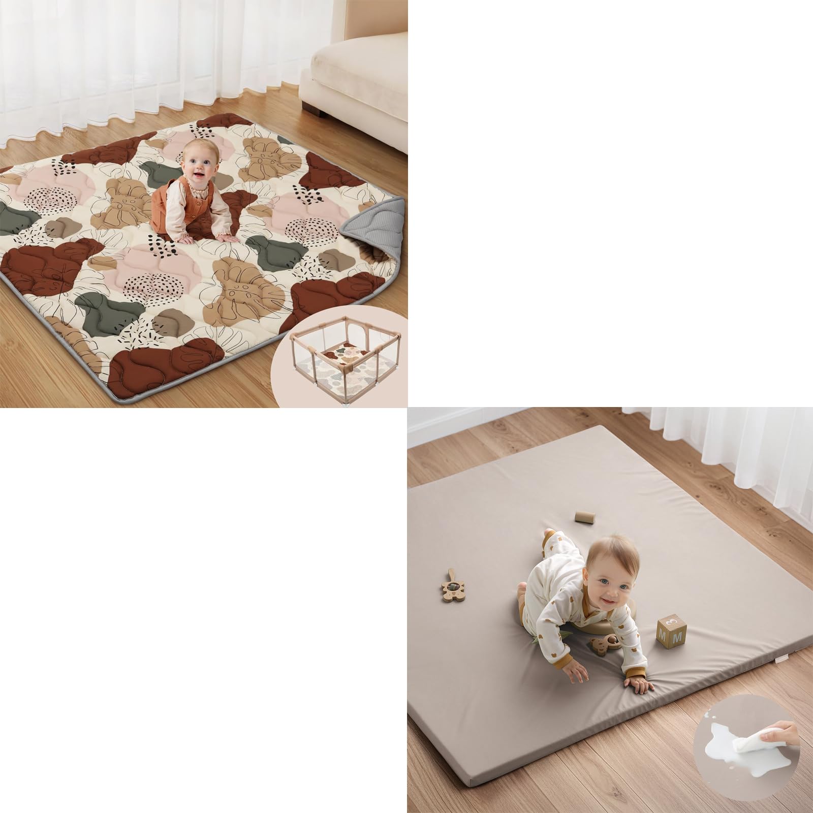 Amazon.com : 71x59 Boho Baby Play Mat+50x50 Brown Gray Vegan