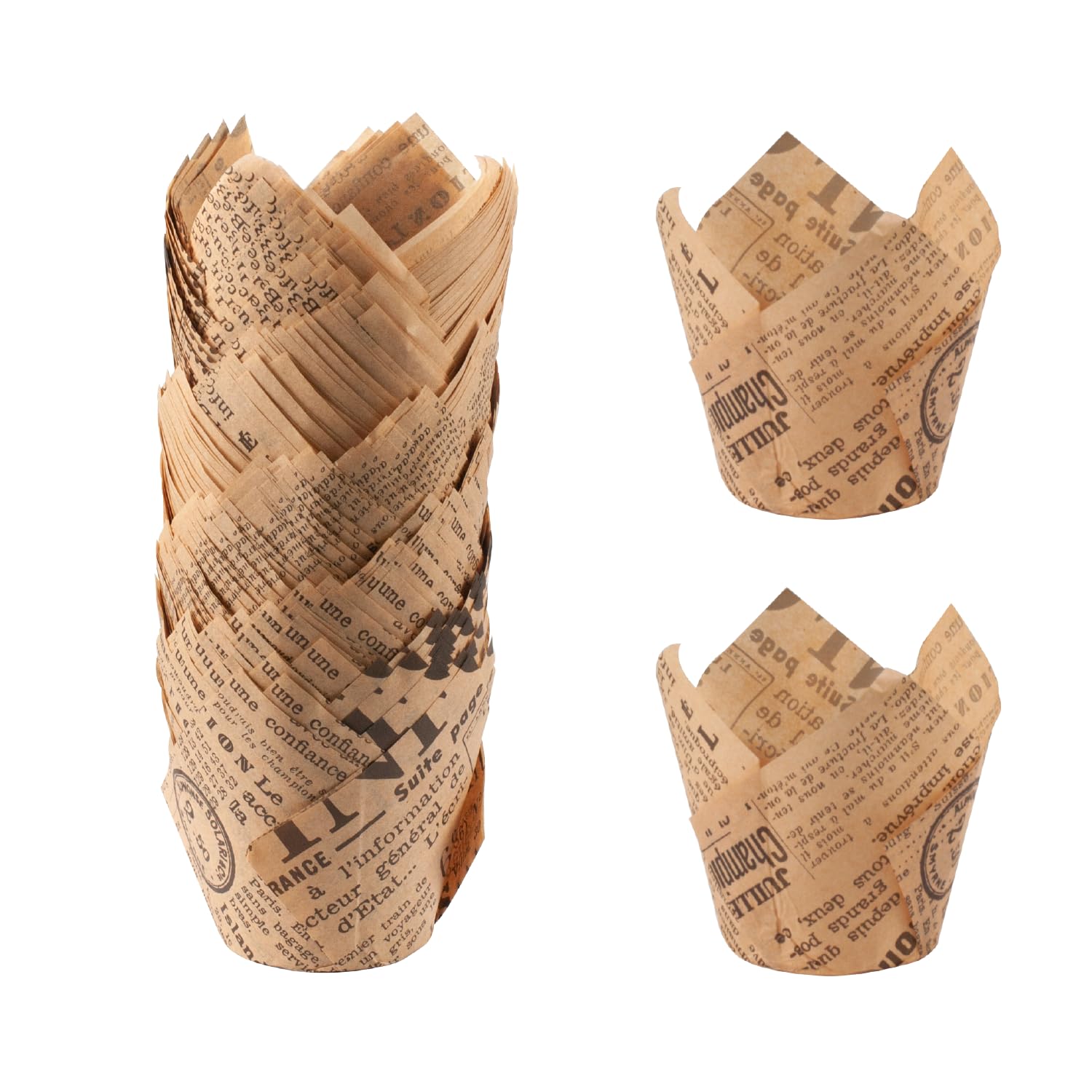 150 Pcs Tulip Muffin Cases, Cupcake Cases for Baking, Greaseproof Paper Muffin CasesMuffin Cups for Christmas Birthday Wedding Party(Brown Newspaper)