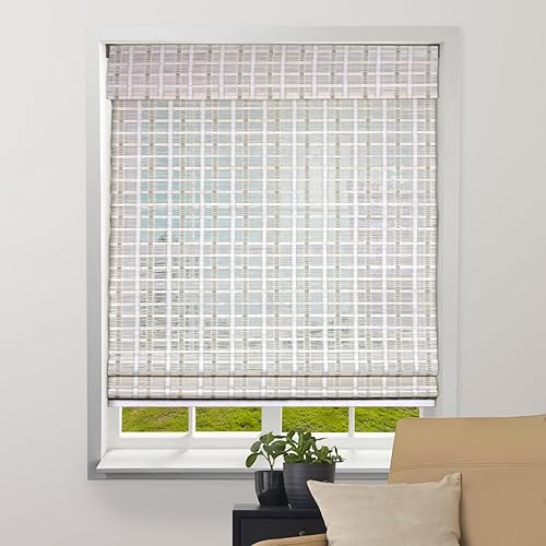 ARLO BLINDS Sheer Bamboo Roman Shades with Valance - Whitewash,