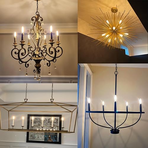 Miniatura 5 de Leools Bombilla LED E12 regulable de 6 W, igual a 60 W, luz LED blanca cálida 2700 K, T6 E12, bombilla de candelabro de 60 vatios para candelabros,