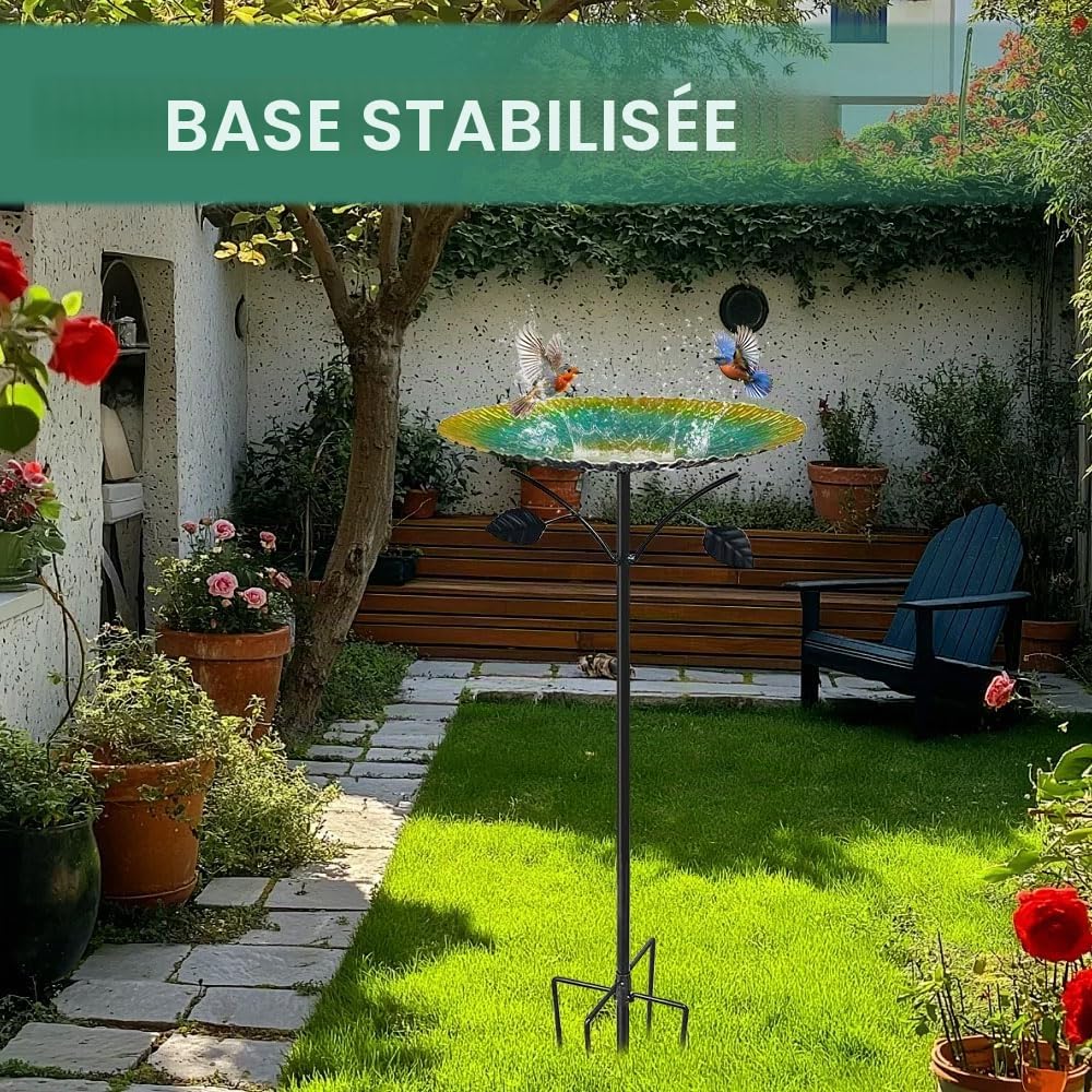 Abreuvoir Oiseaux Extérieur, 83cm Métal Bain d'oiseaux avec Base Stable 5 Broches, Mangeoire Oiseaux Exterieur sur Pied pour Oiseaux Sauvages, Jardin, Terrasse et Balcon（Vert）