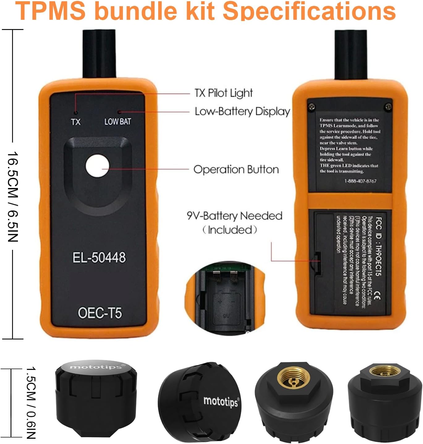 TPMS Sensor GM Tire Pressure Monitoring Sensor for Chevy Buick Cadillac Silverado GMC, 4PCS Gen 2 TPMS Sensors with 1 TPMS relearn Tool, Friendly Installation