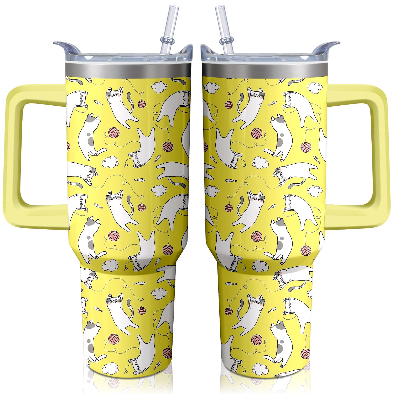 Kearscupra 40oz Cute Cat Tumbler with Handle and Straw, Stainless Steel Insulated Cup with Lid, Travel Coffee Mug Water Bottle, Birthday Mothers Day