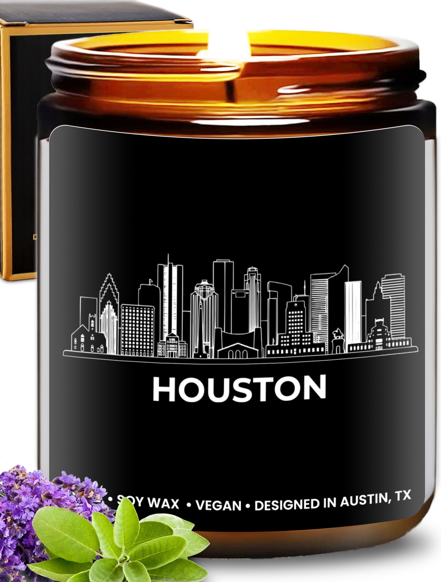 Houston Candle, Thoughtful Houston Themed Gifts for Men &amp; Women, Unique Skyline and City Souvenirs for Her &amp; Him, Best Sentimental Gifts for Moving Away, Ideal for Birthday, Christmas, Gift-Ready