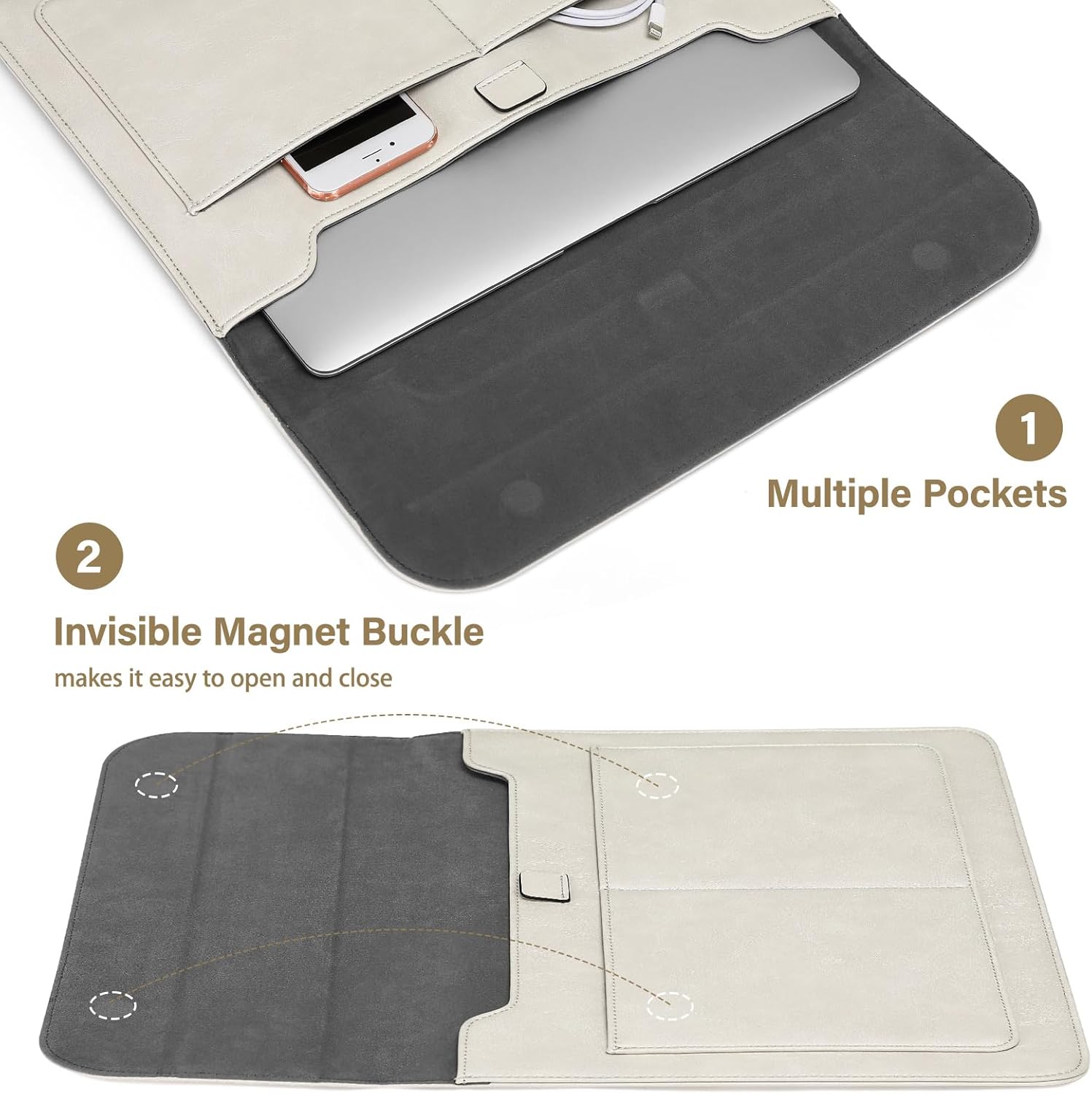 MOSISO Laptop Case 13.3 inch, 13-13.3 inch Laptop Sleeve Compatible with MacBook Air/Pro 13 / Pro 14, HP Dell ASUS Lenovo Notebook, PU Leather Flap Carrying Case with Stand&Small Pouch, Beige 13.3 inch Beige image 5 of 8 B0D5YNXNQT