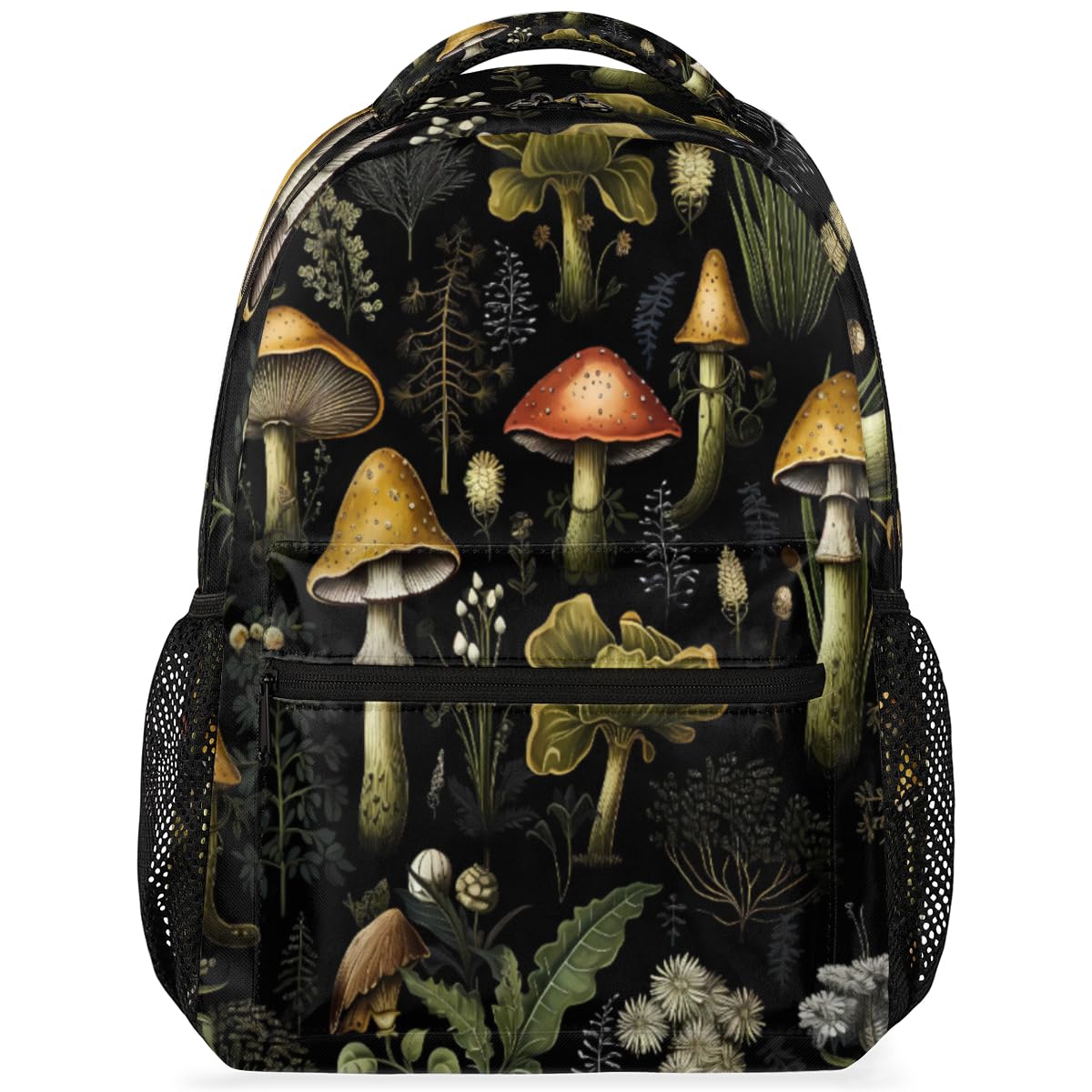 Mexpekil Mochila para niñas y niños, estilo vintage, con flores de hongos, mochila para laptop, mochila informal para viajes, mochila escolar, Multicolor, 11.4x6.9x16 in