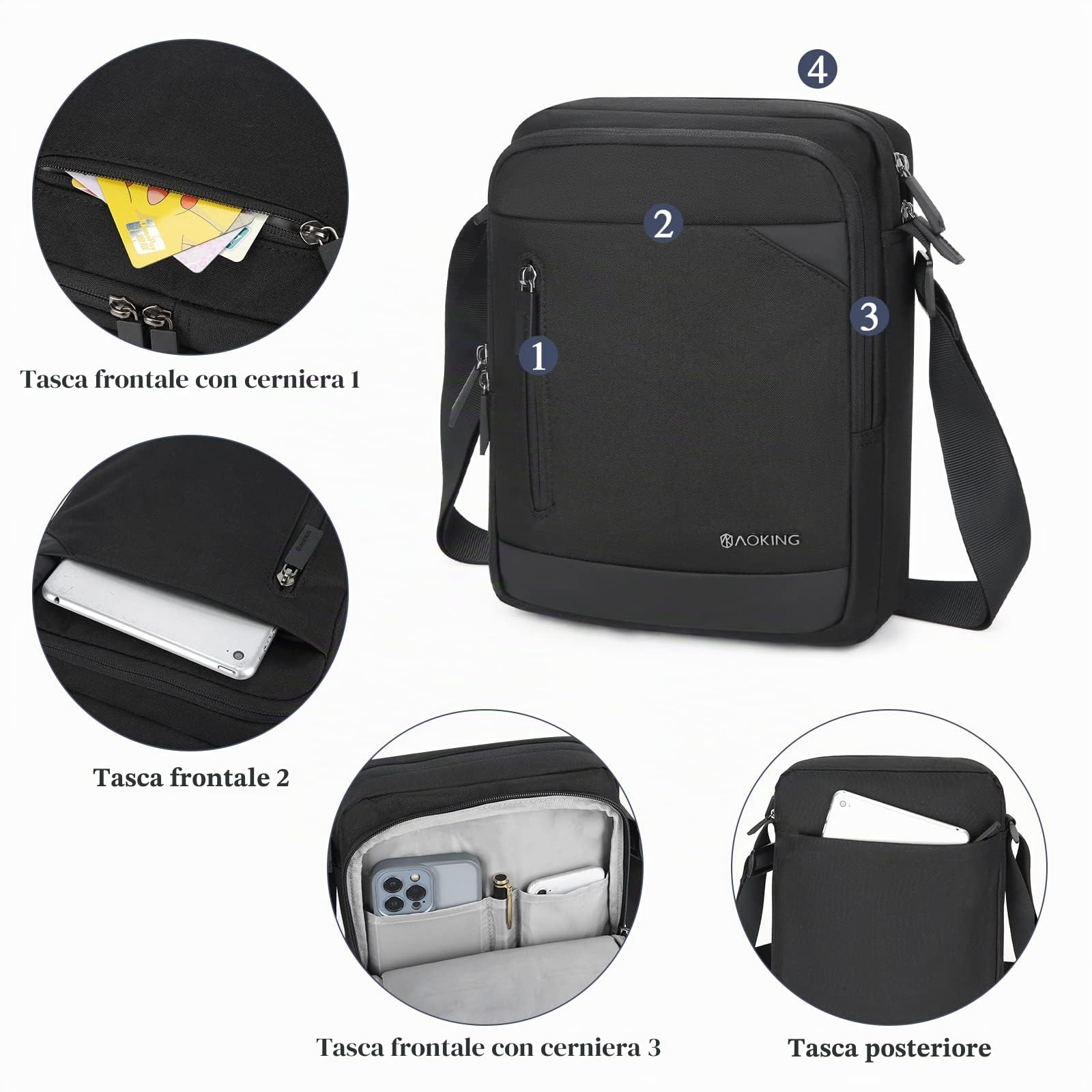 BAIGIO Borsa Uomo Tracolla per Tablet ipad a 11 Pollici Borsa A Spalla Uomo Impermeabile Messenger Bag Borsello Uomo Tracolla Grande per Viaggi, Affari e Tempo Libero