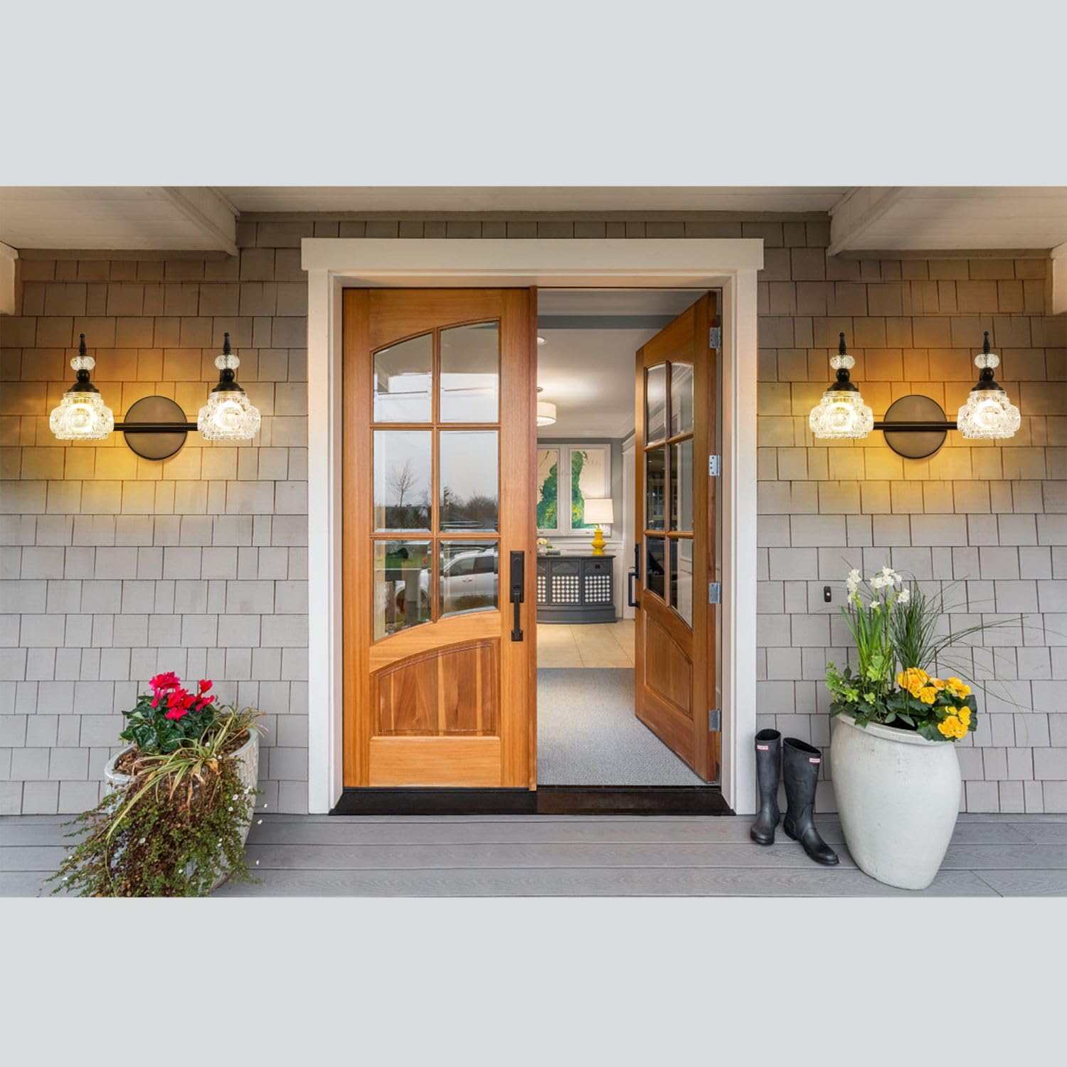 WJShome 2 Light Black Bathroom Vanity Light, Bathroom Vanity Lights Over Mirror, with Fine Chunky Crystal Glass Light Shade for Bedroom Living Room Bathroom Hallway Patio