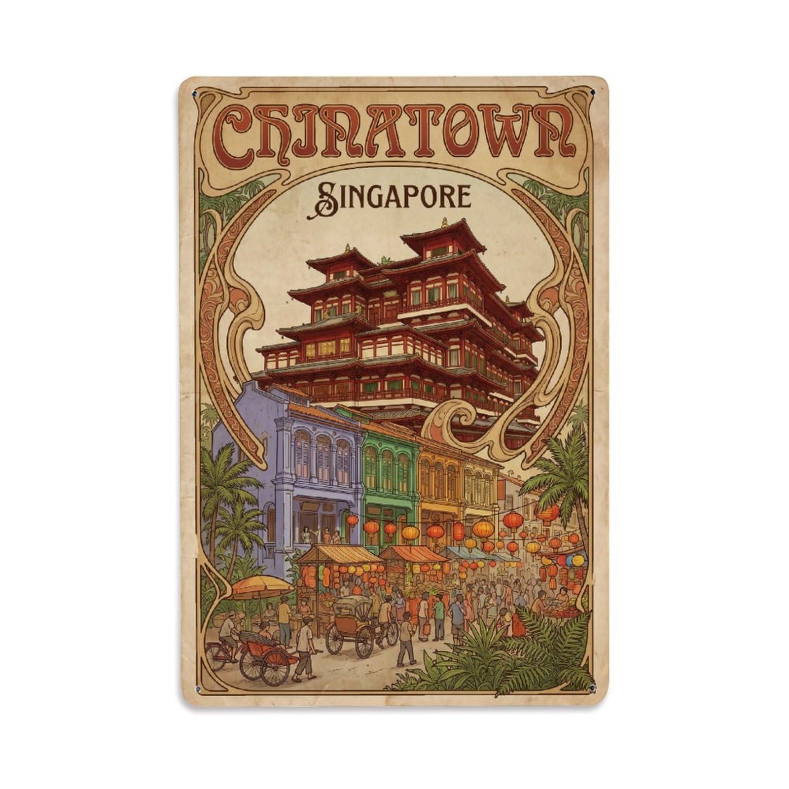 Metal Tin Sign Retro Singapore Chinatown Travel