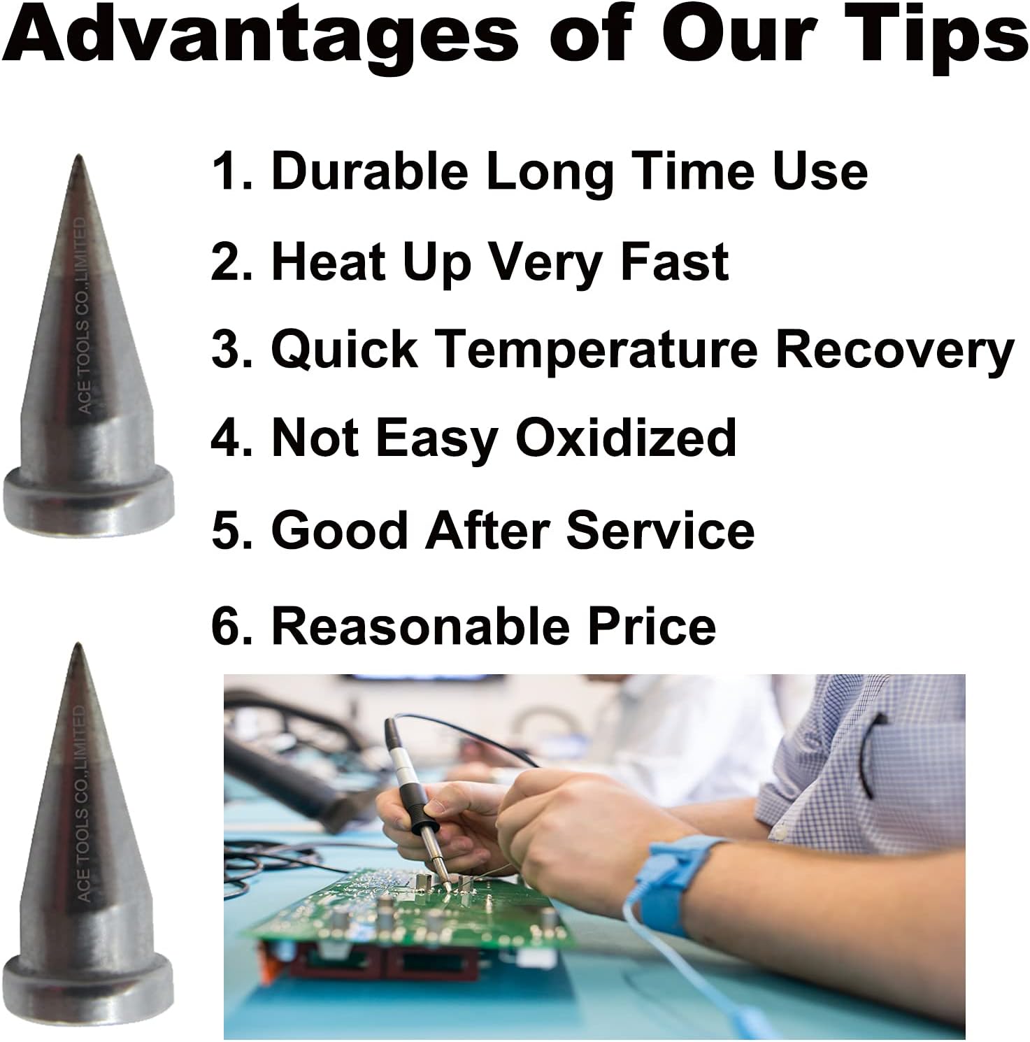 LT1 Conical 0.010" / 0.25mm Soldering Tip for WXP80 WSP80 WP80 WP120 MPR PE75 TCPS WSFP8 WD1000 WSD81 WSD121 WR2002 WR3000M WS81 WD2000 ACE Brand Solder Iron Tips (20)