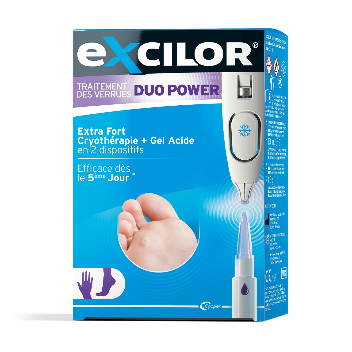 EXCILOR - Duopower - Extra forte per il trattamento delle verruche - Crioterapia e gel acido - Verruche di mani e piedi - Risultati visibili dal 5° giorno - Clinicamente provata