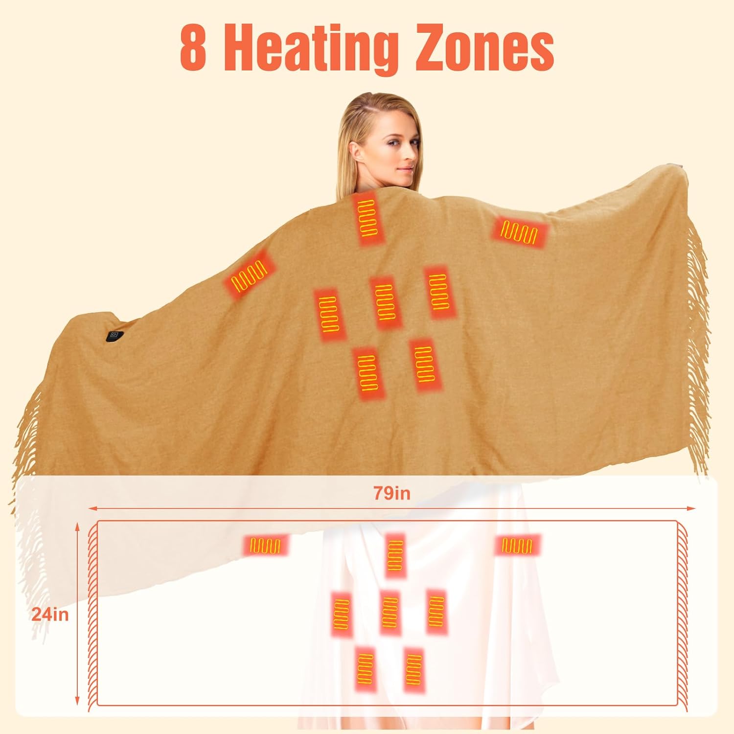 Wearable Blanket, Portable Heated Scarf Shawl with Zipper 3 Heating Levels 8 Heating Zones for Bed Sofa Office, Valentine's Day Gifts for Her, Gifts for Women - Image 2