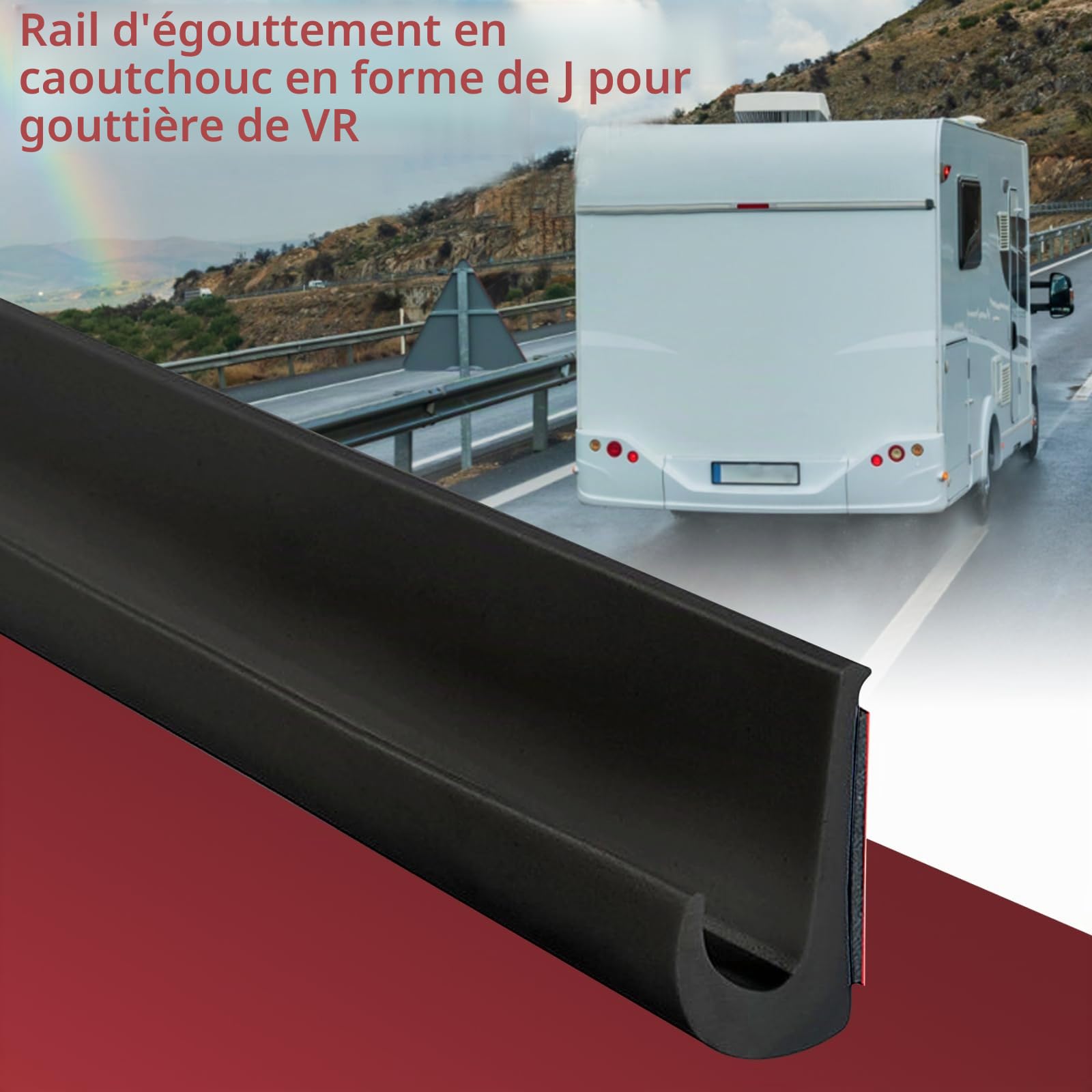 Goutte rv en J, 26 mm de hauteur Bande adhésive en J pour rv, gouttière en PVC, bande de pluie en PVC, bande de déviation de pluie pour toit pour camion, camping-car, bateau, fourgonnette