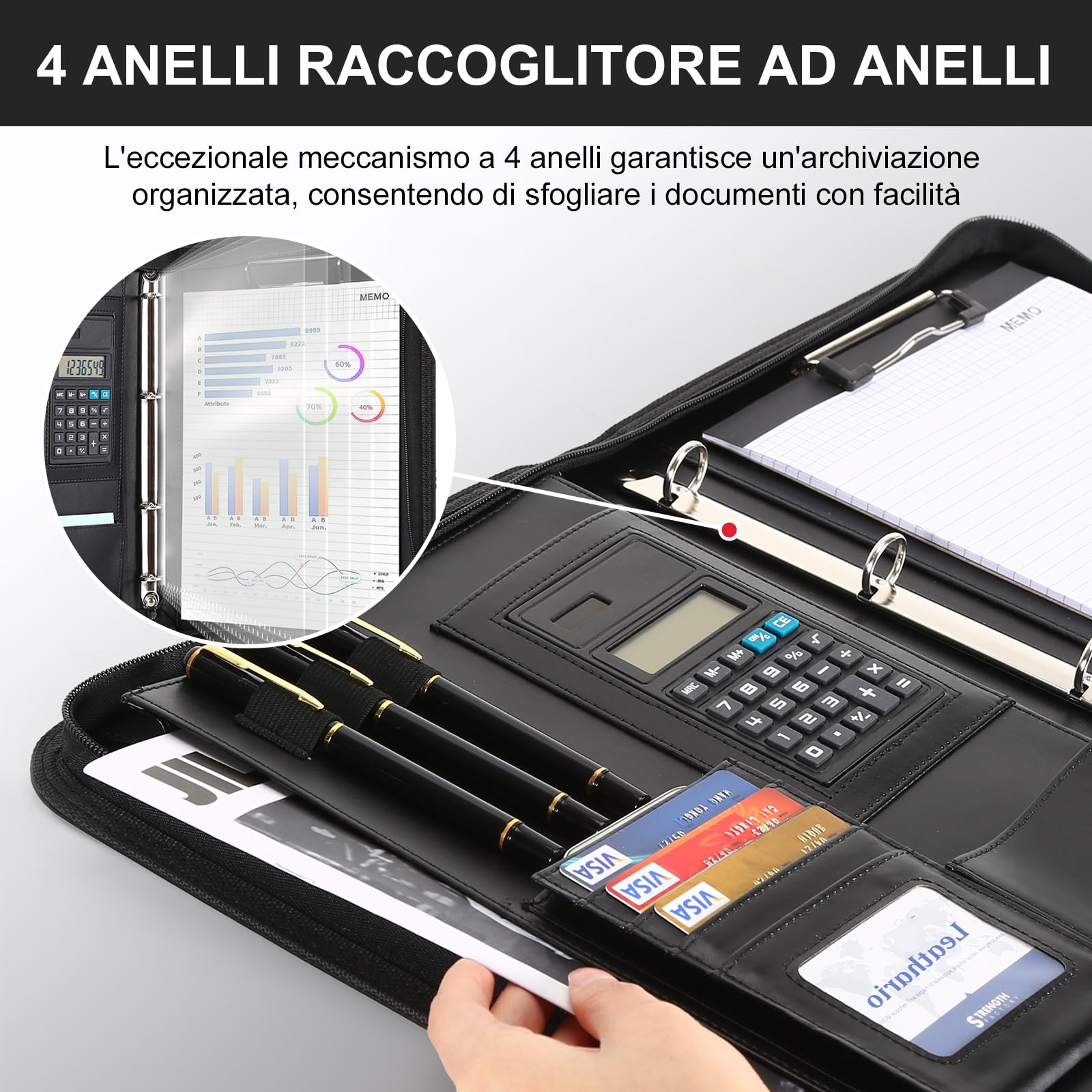 Leathario Cartella Portadocumenti A4 PU Pelle Portablocchi Organizzatore con Quaderno