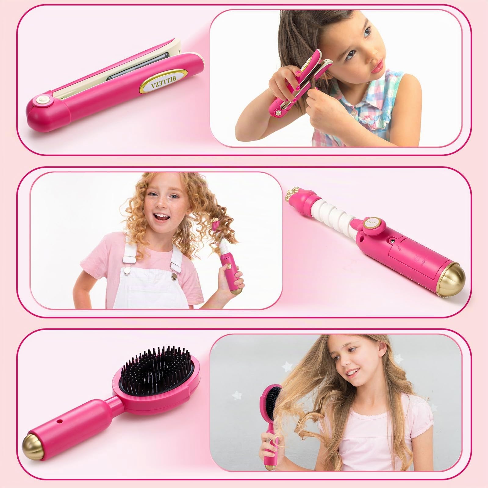 Set Peluquería Juguete Niña 3 -8 Años, con Secador de Pelo, Plancha, Rizador, Peine,Tijeras, Trenzado, Maquillaje Salón de Belleza Juguetes Juegos de Simulación Regalo para Niña 3 4 5 6 7 8 Años