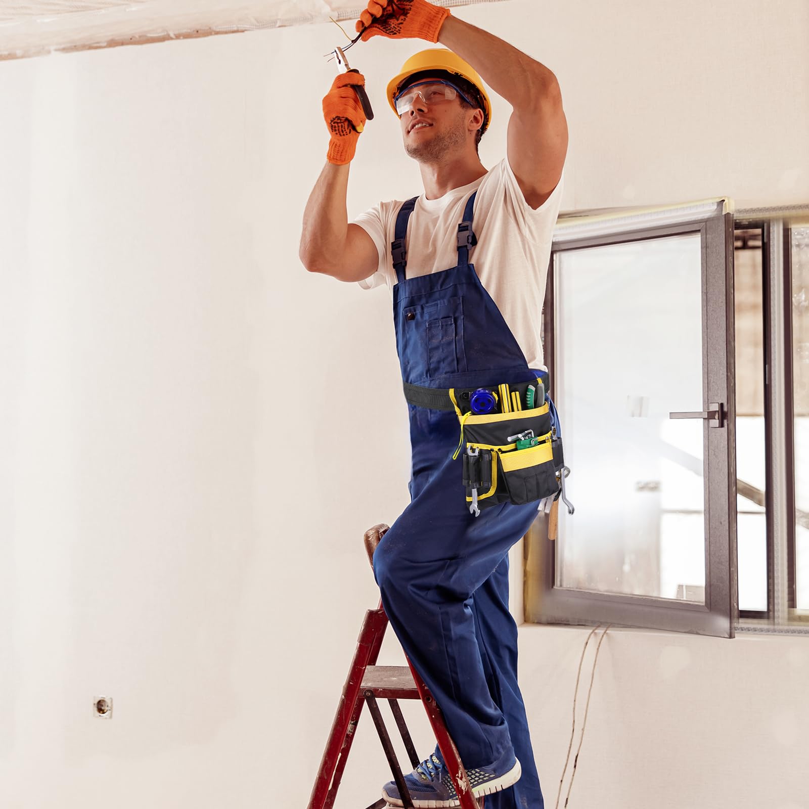 Zocipro Cintura Porta Attrezzi, Magnetiche Cintura Attrezzi da Uomo con 14 Tasche, Regolabili Staccabili Cintura Attrezzi Lavoro per Elettricista, Falegname, Edilizia