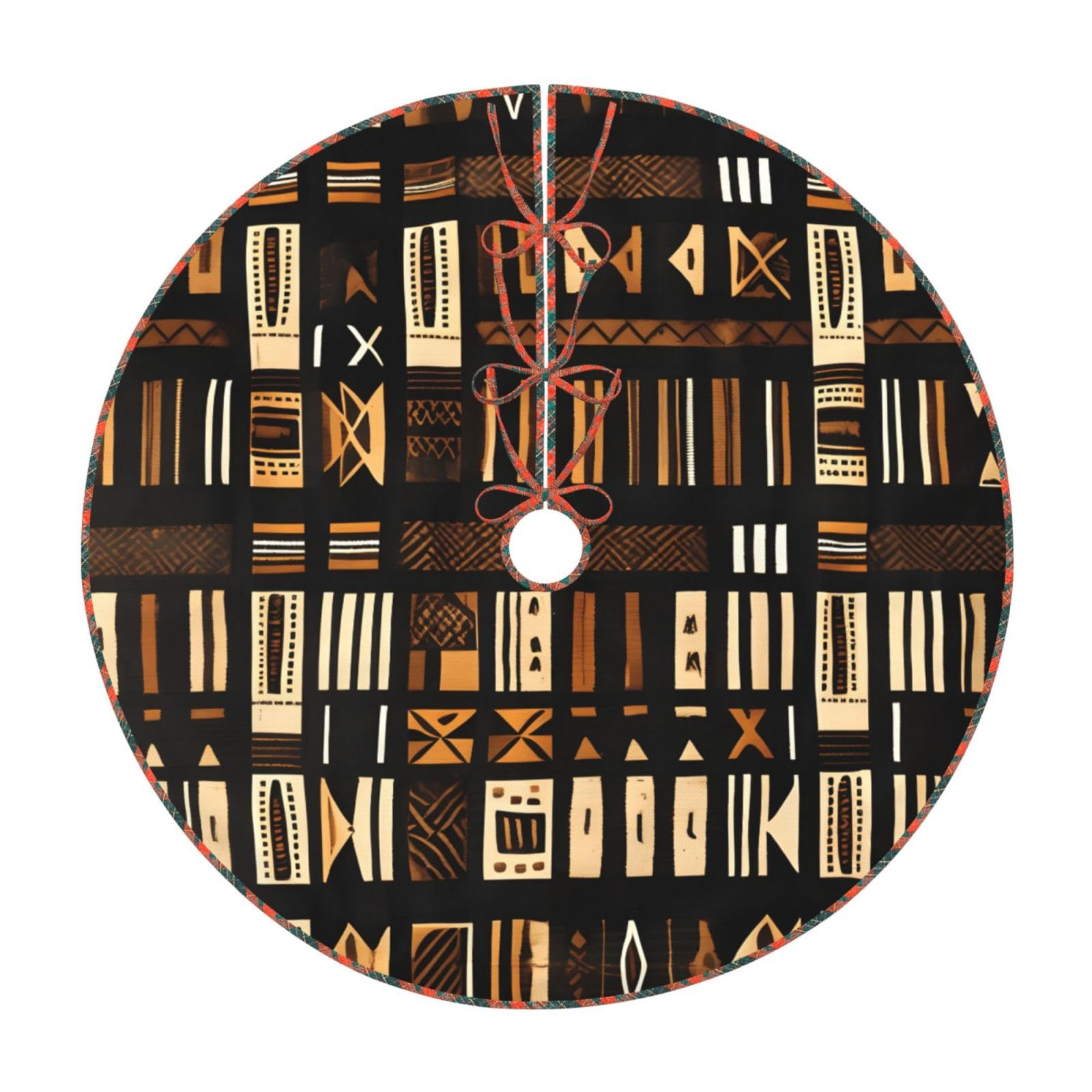 Jupe de sapin de Noël en tissu africain au design tribal et finitions rustiques de qualité