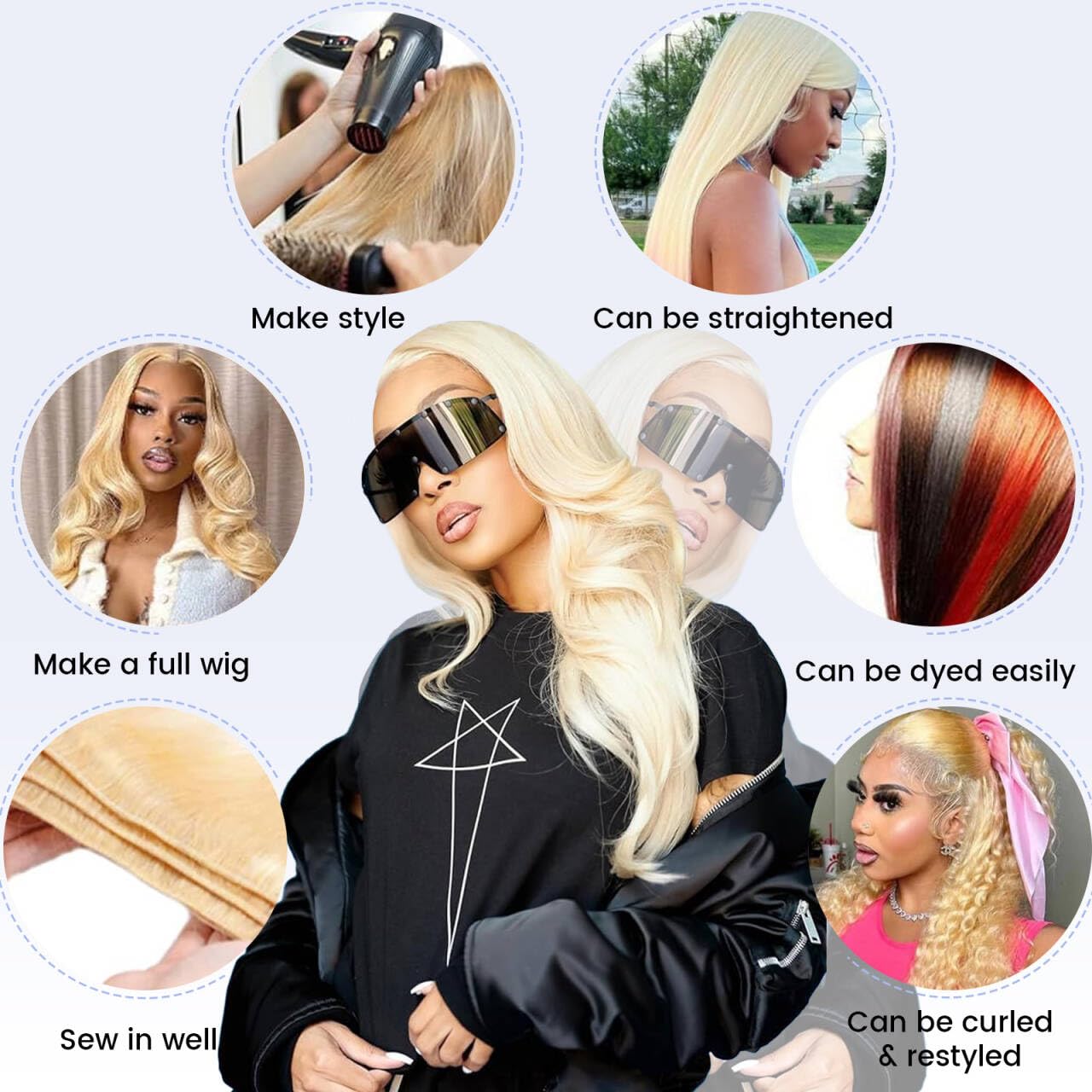 613 Bundles Human Hair 16 16 16 Inch Blonde Body Wave Bundles 100% Unprocessed 16A Brazilian Virgin Hair 3 Bundles Human Hair Body Wave Hair Extensions for Women can be Dyed Bleached