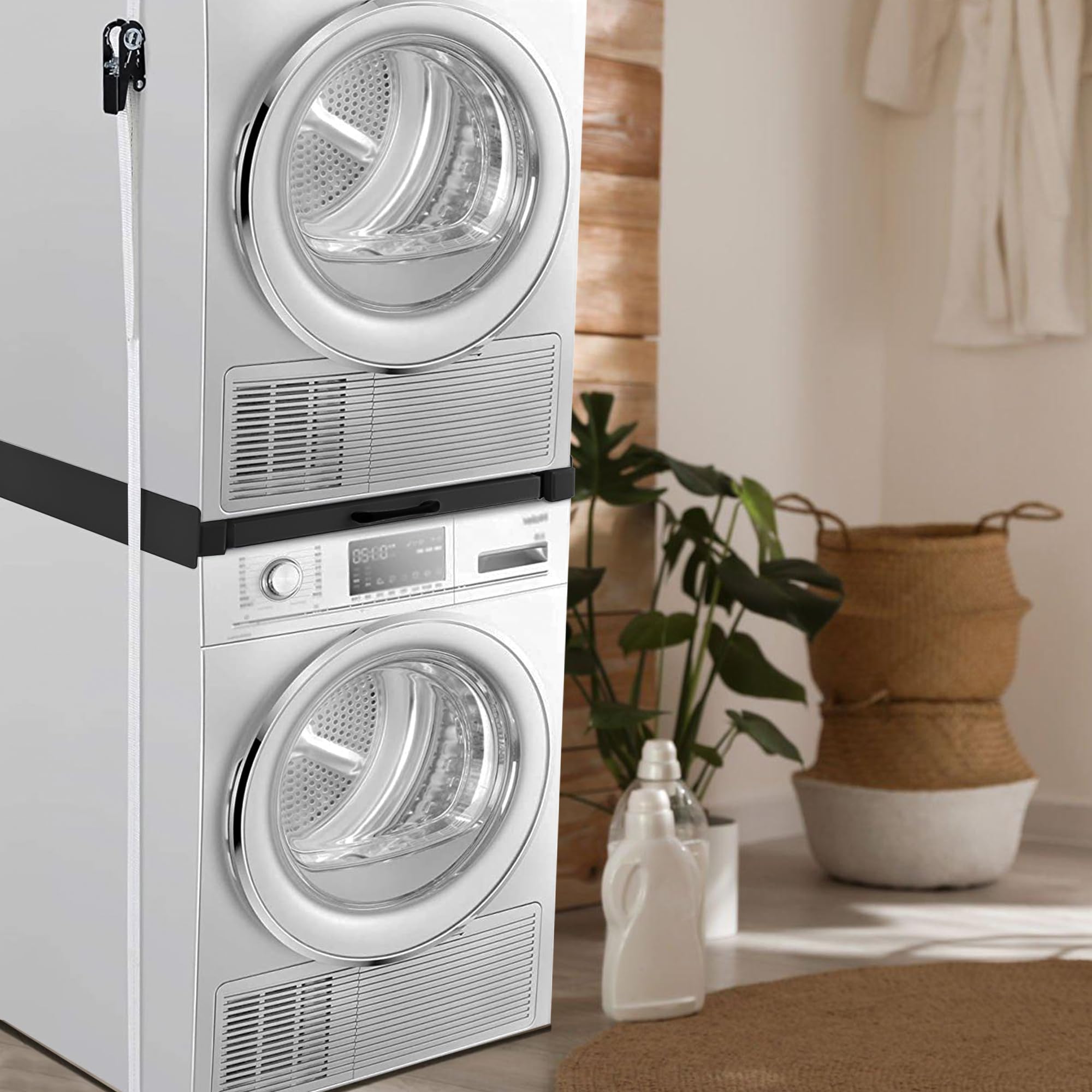 Vonia Verbindungsrahmen Waschmaschine Trockner Universal – Stapelkit mit Ausziehbarem Plateau – Anti-Vibrations-Dämpfer – Für Waschmaschine Trockner