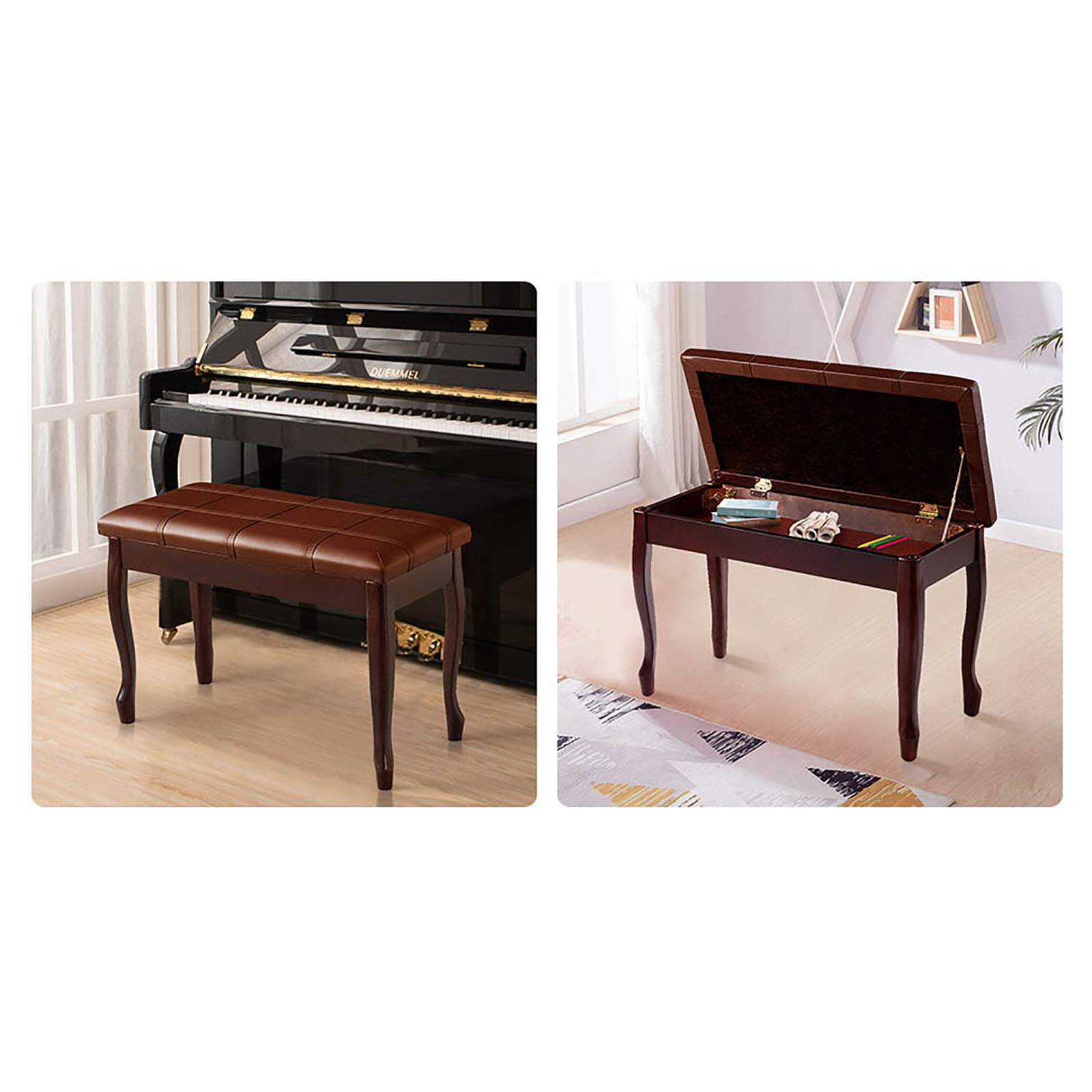 Panca per pianoforte di lusso con cuscino impermeabile e spazio extra per spartiti musicali, sgabello per pianoforte realizzato in materiale ecologico