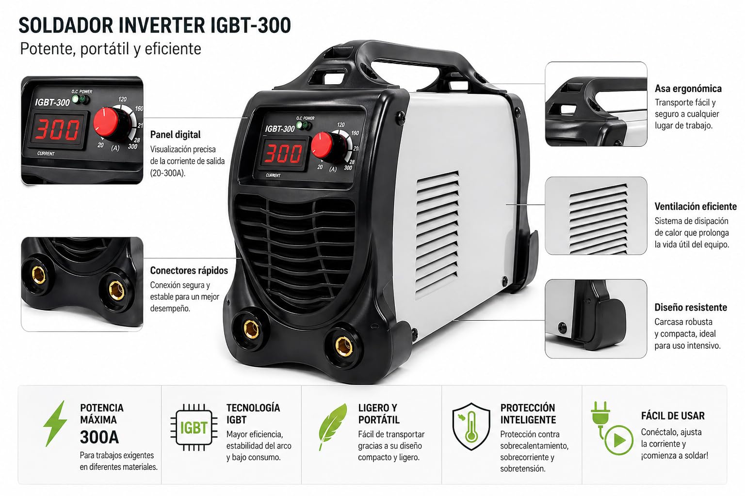 Soldador Inverter 300A 15KVA de Potencia Tecnologia IGBT 2019 con accesorios incluidos