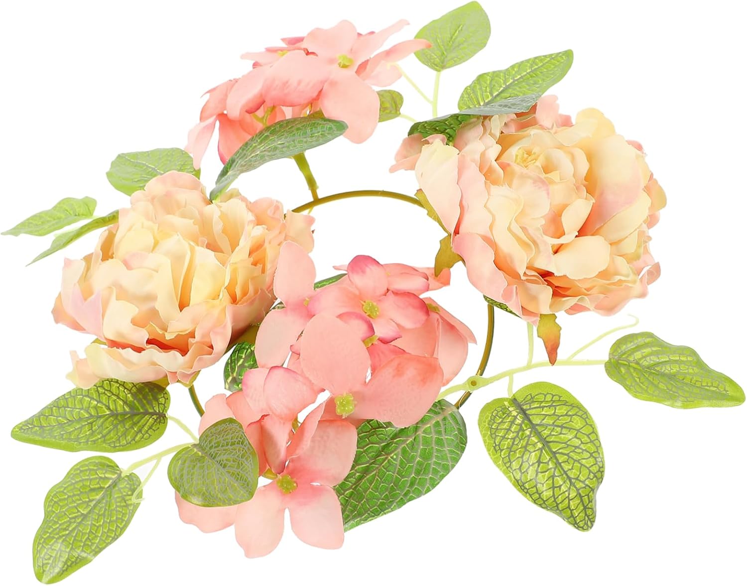Cabilock Artificial Flower Candle Wreath for Wedding Table Centerpiece Elegant Faux Floral Decor for Home Realistic Design Peony and Leaves for Special Occasions