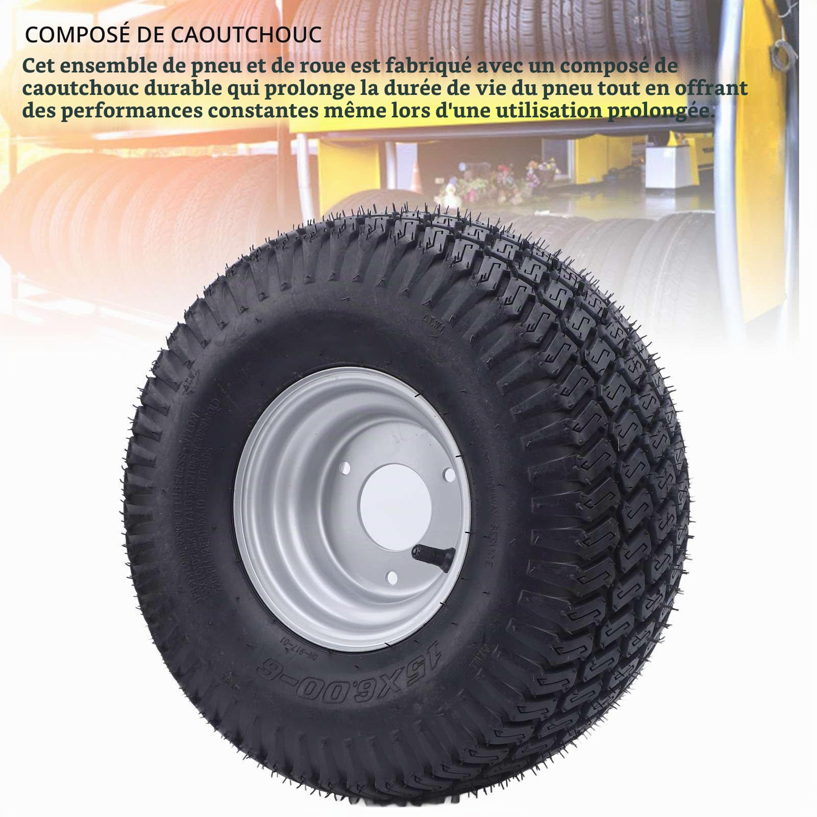 Roue de Pneu de Tondeuse de Jardin de Tracteur de Pelouse 15 X 6.00 6 Contrôle de Traction amélioré en Caoutchouc D'assemblage
