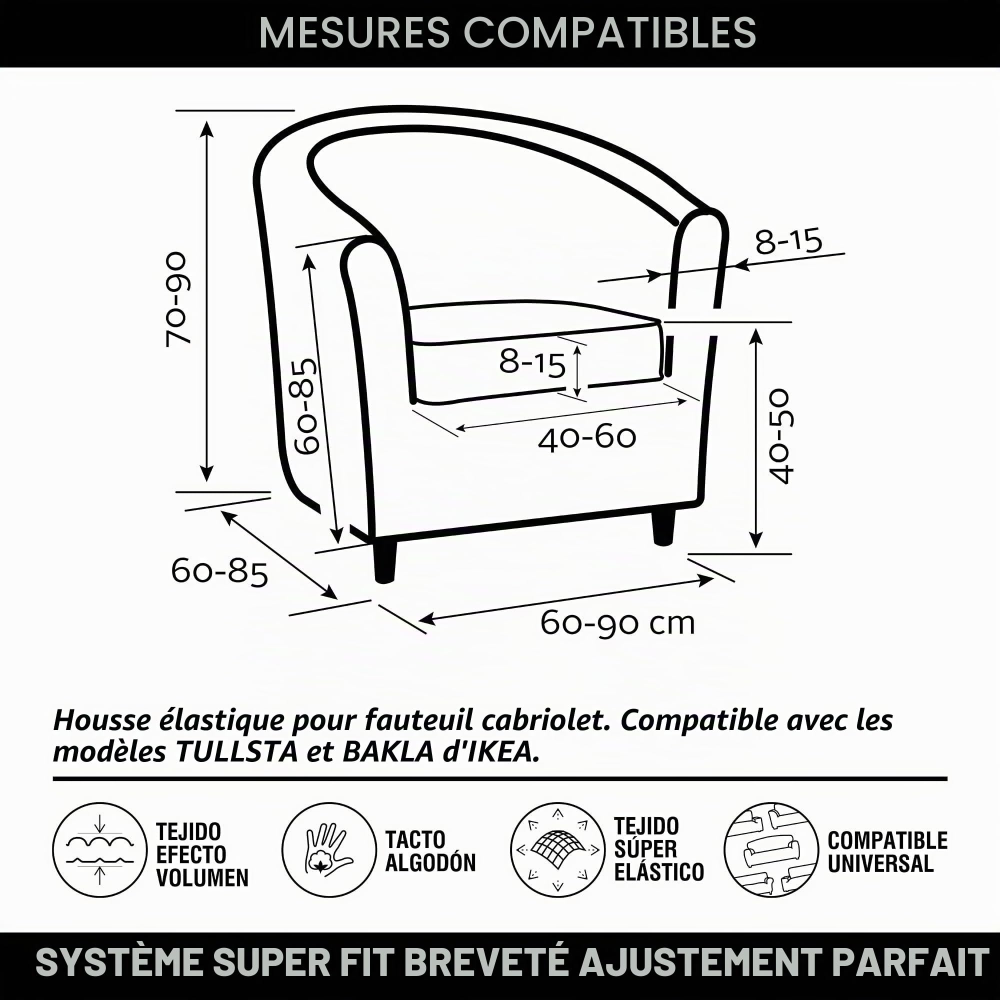 FAVERTI Housse de Fauteuil Club avec Housse de siège | Housse Super élastique Compatible avec Les fauteuils IKEA TULLSTA et BAKLA | Modèle NOVELE | Lin | Tissu Jacquard de qualité Toucher Coton