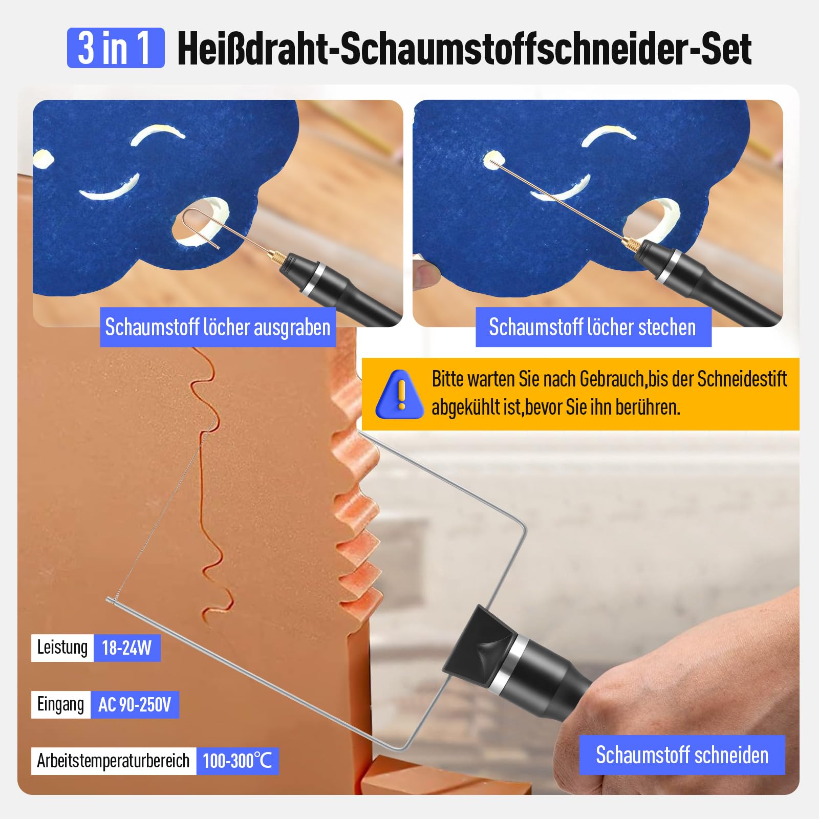 3-in-1 Schaumstoffschneider,Styroporschneider Heißdrahtschneider Elektrischer für Kunststoffe & Styropor,Styropor Schneider zum Graben von Löchern und Bearbeiten von（DunkelStyle)