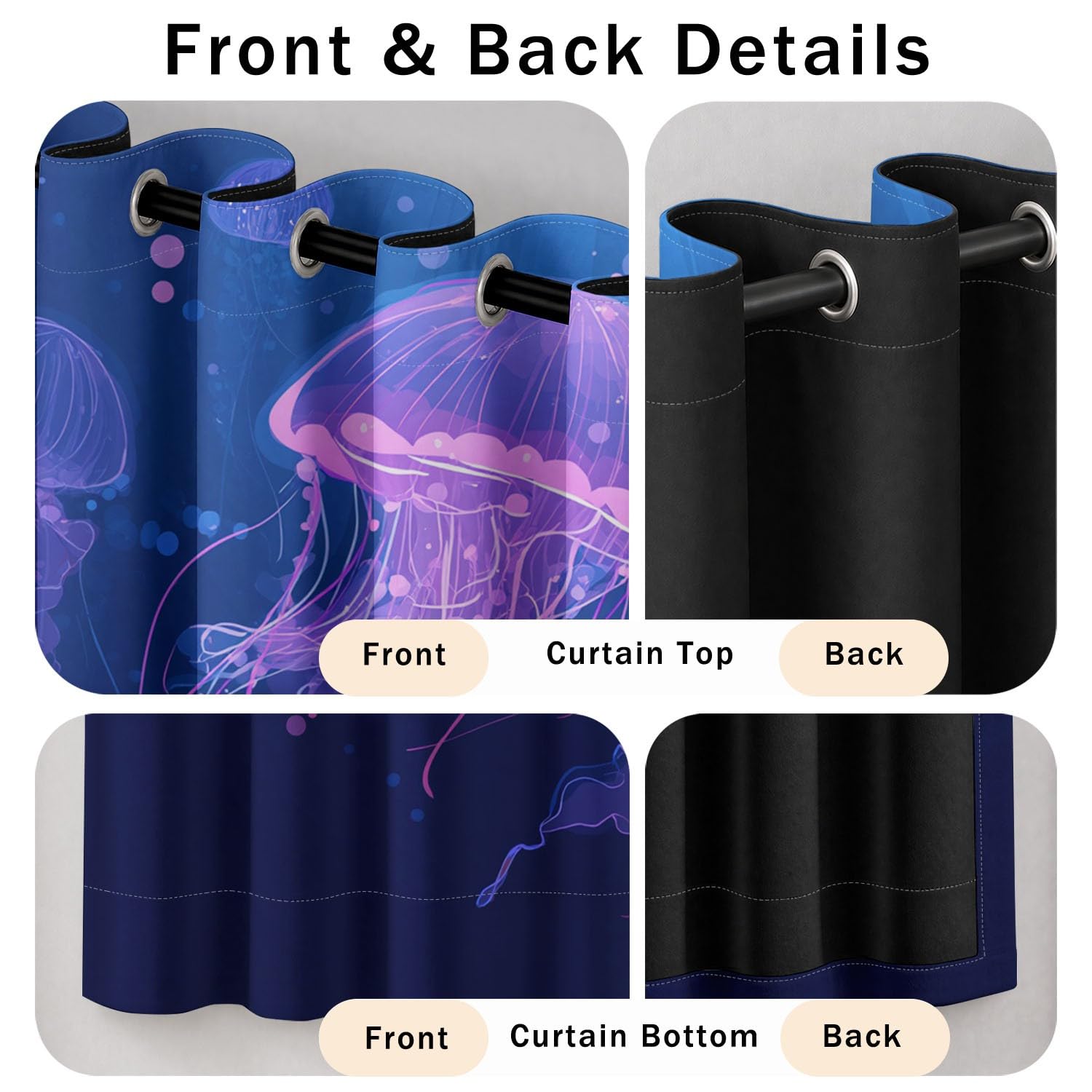Générique Rideaux Occultants Isolants 117L X 137H cm, Méduse bioluminescente, poussière étoile Bleue Rideaux Thermiques pour Chambre et Salon, Nautique Mystique Phoniques, Rideaux à Œillets