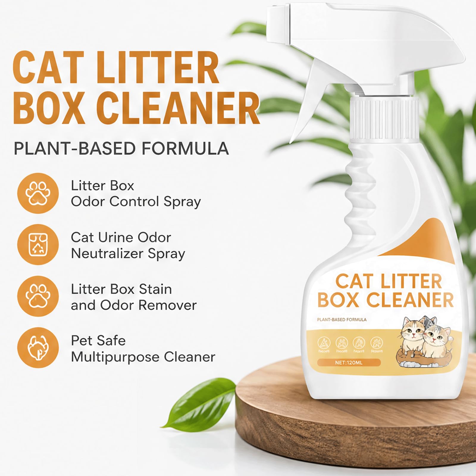 Katzentoiletten-Desodorierungsspray, Katzenstreu-Geruchsentferner auf Pflanzenbasis & Katzentoilettenreiniger, Haustier-sicheres Desodorierungsmittel & Fäkalien, (5PCS)