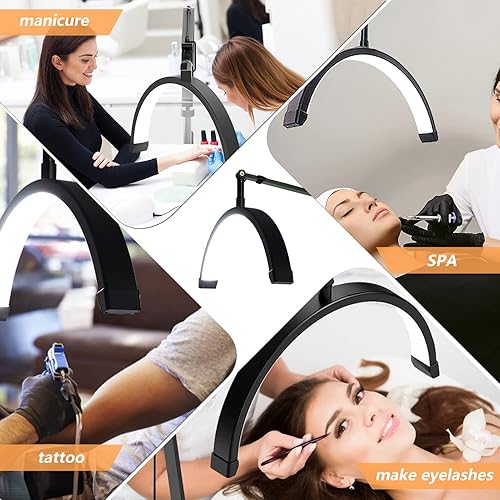 Miniatura 7 de Luz de pestañas para tecnología de pestañas, luz de media luna ajustable 2 en 1 para pestañas, luz de brazo oscilante, con soporte para teléfono,