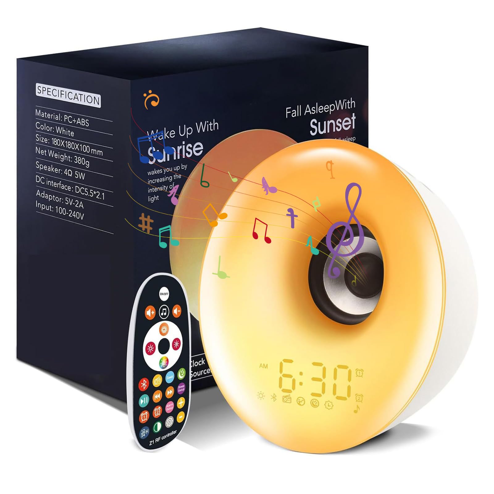 5-in-1 Night Light Bluetooth Speaker, LED Nachttischlampe mit Bluetooth Lautsprecher, Wecker, White Noise, Touch LED Tischlampe Dimmbar Farbwechsel mit Fernbedienung, Nachtlicht für Schlafzimmer