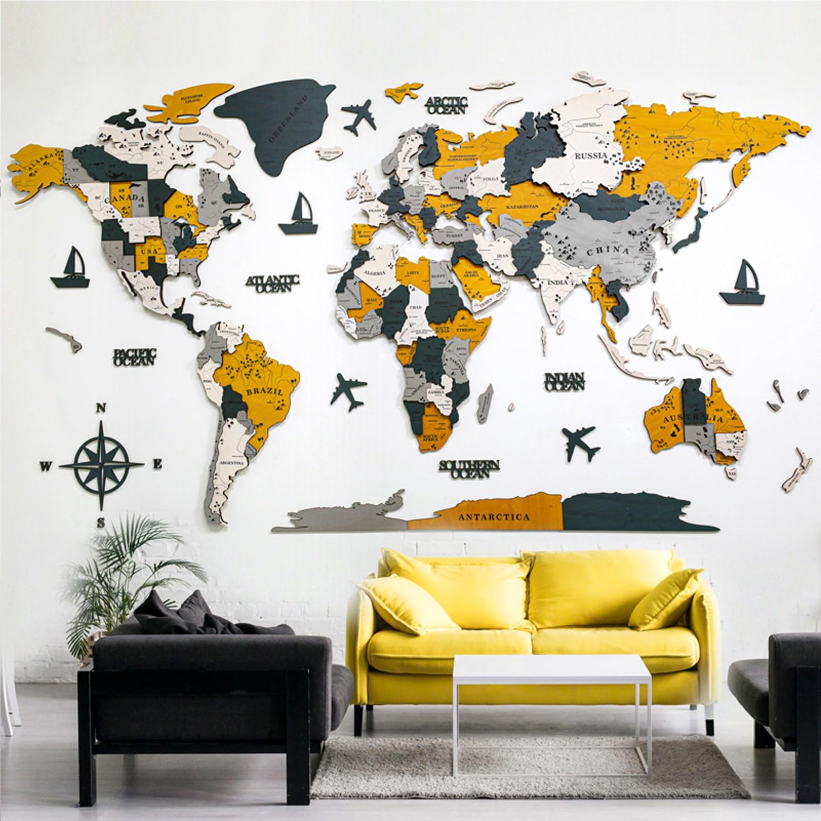 Mapa del mundo 3D de madera y acrílico LED para pared, tamaño extragrande,decoración artística de pared 3D, regalo de decoración moderna para el hogar, iluminación LED, decoración de pared(C,Small)
