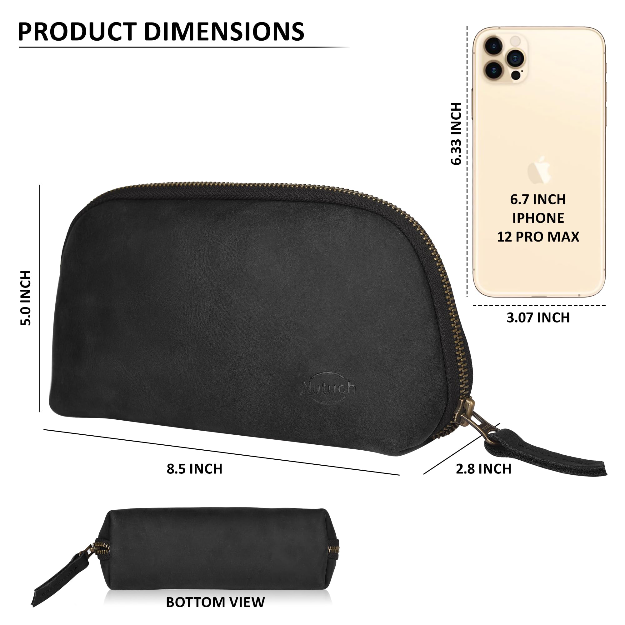 Funda de cuero para cables, cargadores de teléfono, bolsa tecnológica, bolsa de accesorios de viaje con cremallera, organizador electrónico, bolsa de viaje (negro)