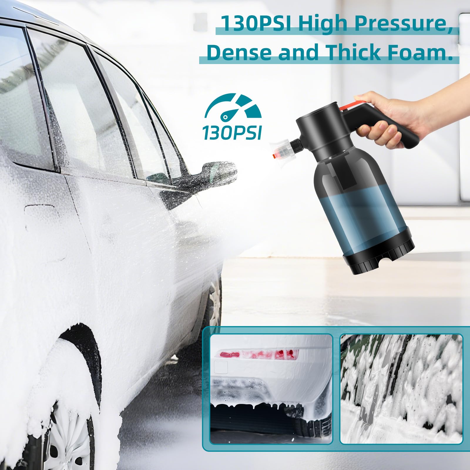 Pulvérisateur Électrique de Mousse 2L, Uten Pulvérisateur à Pression sans Fil Rechargeable pour Lavage Voiture, Jardin & Maison, Génération de Mousse Puissante