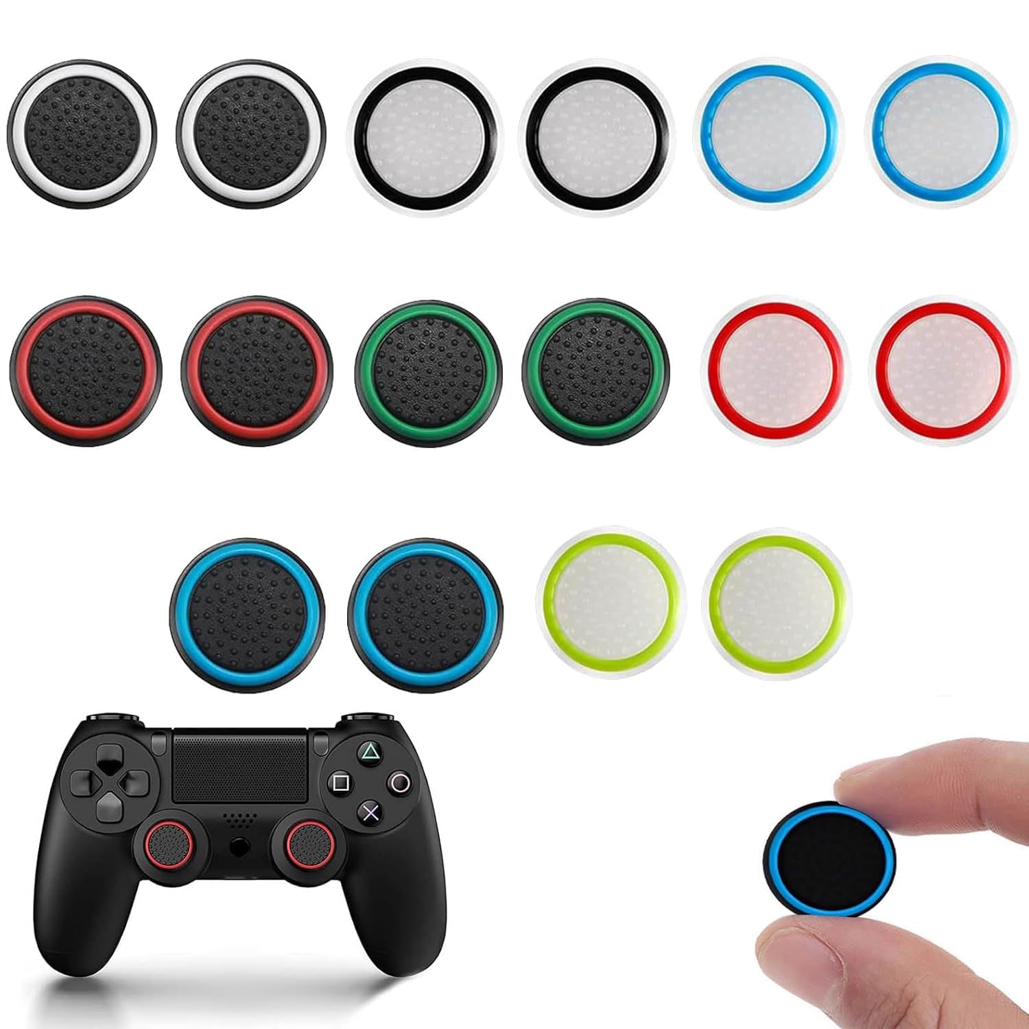 Cubierta Protectora de Apretones de Pulgar de Silicona, Joystick Thumb Stick Funda, Sticks Joystick Accesorios de Protección para PS5，PS4, Xbox 360, PS3 Controladores, 8 Pares, Colores Mezclados