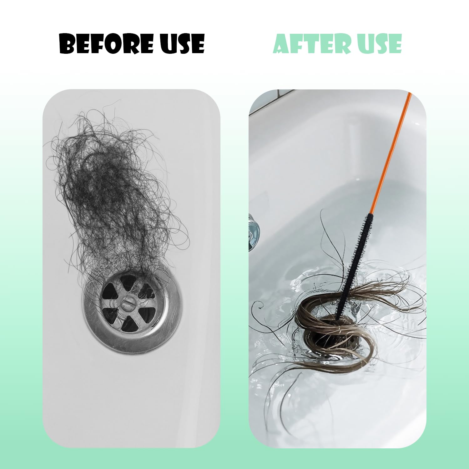 4PCS Drain Unblocker Tool, 90cm Drain Snake & 81cm Sink Unblocker Brush, Flexible Hair Clog Cleaner with Twist Handle for Bathroom Sink, Kitchen, Shower Drain - Image 4