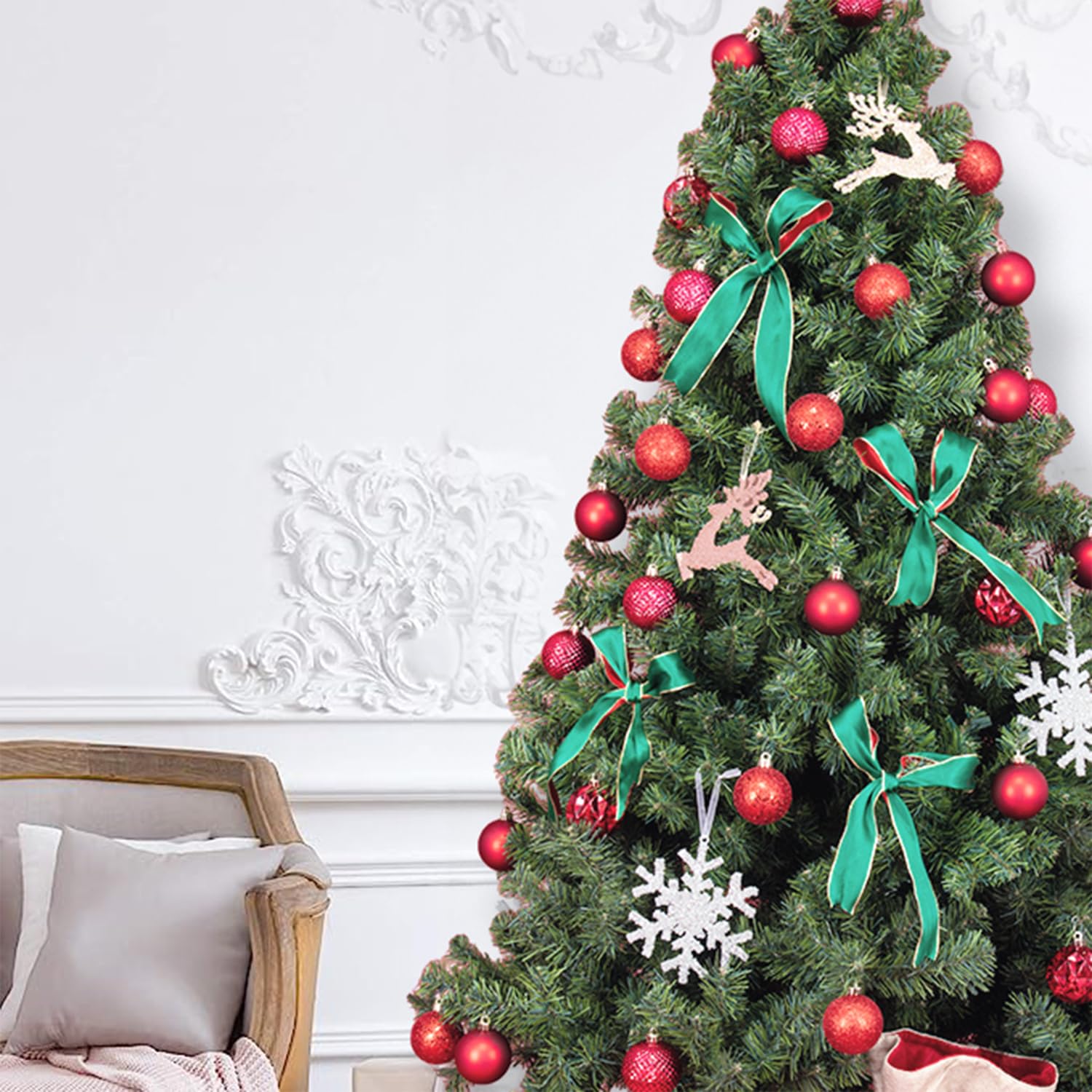 Lot De 50 Décorations Emblématiques De Noël Incassables, Rouge/argent